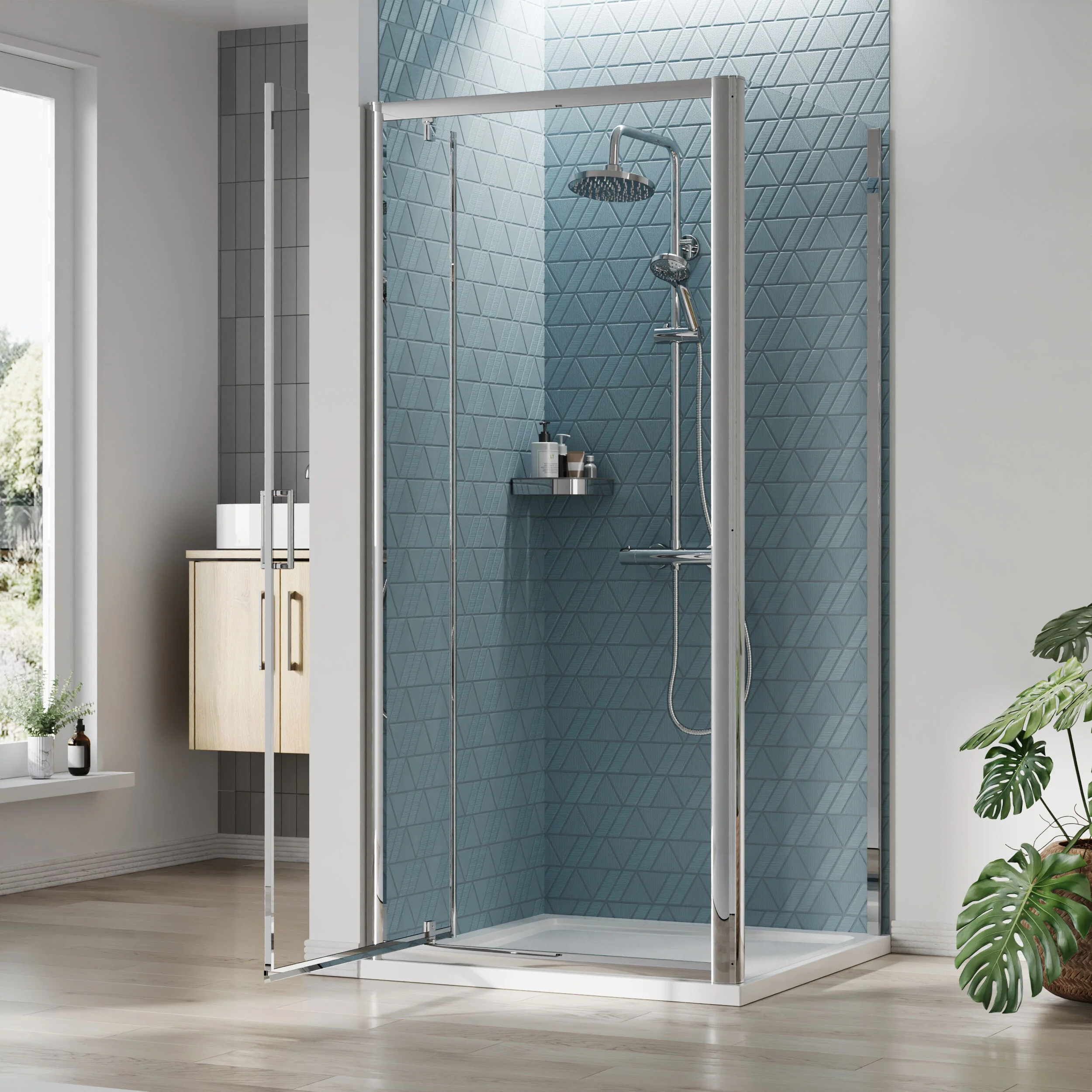 Almington Pivot Shower Door, Side Panel and Shower Tray - Choice of Size and Finish - Image 23