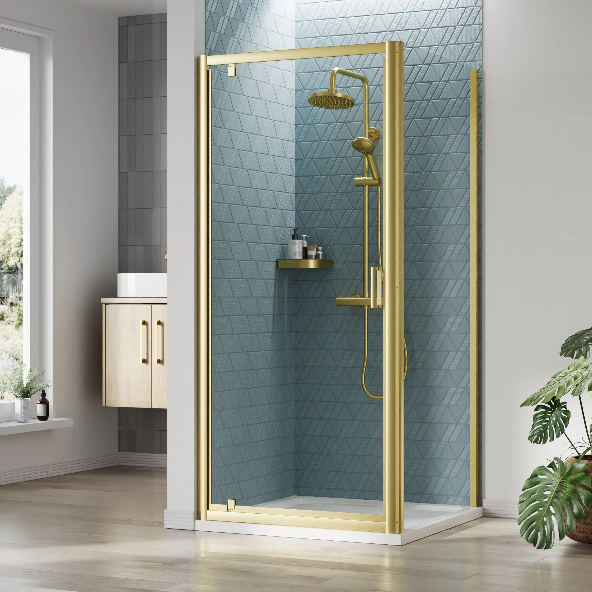Almington Pivot Shower Door, Side Panel and Shower Tray - Choice of Size and Finish - Image 24
