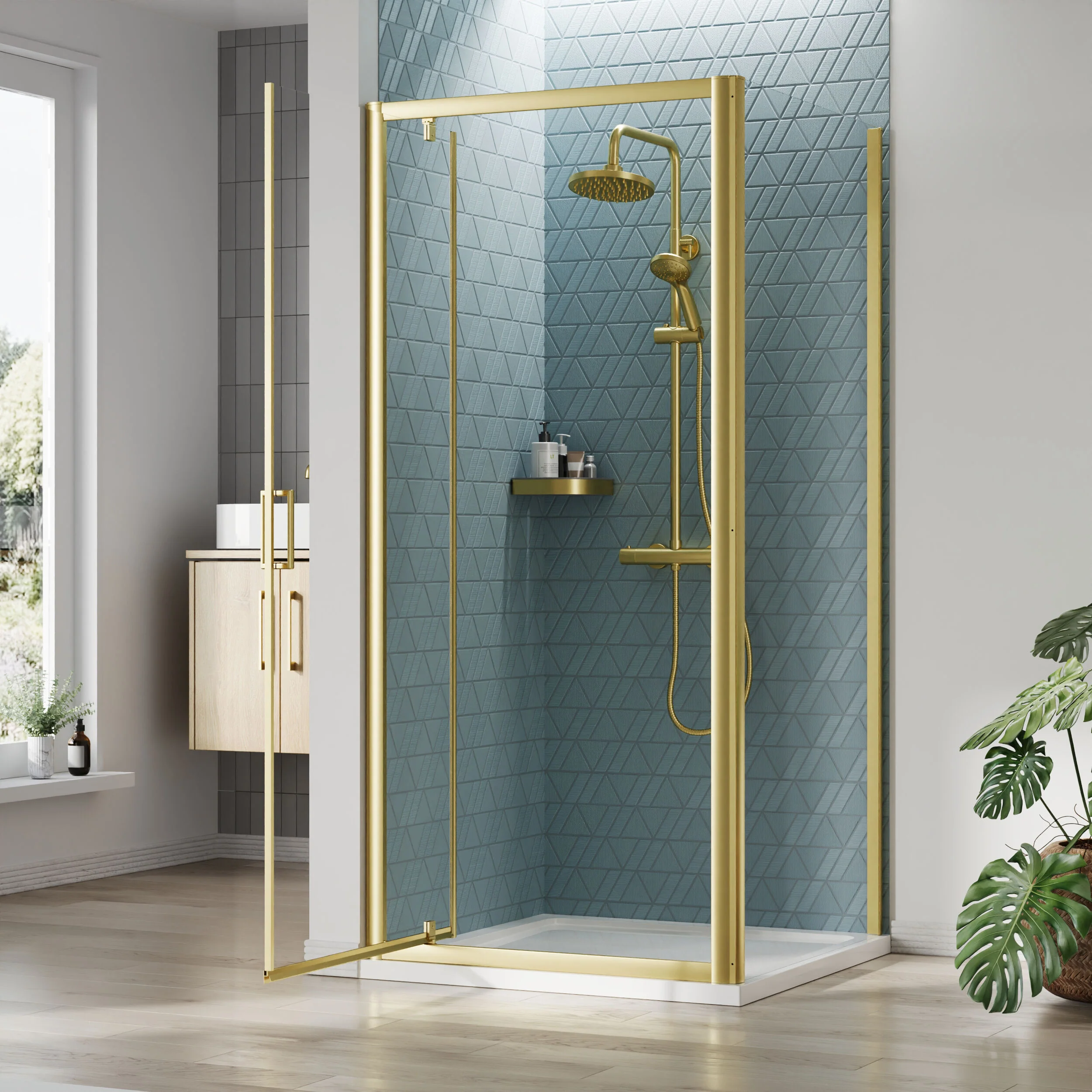 Almington Pivot Shower Door, Side Panel and Shower Tray - Choice of Size and Finish - Image 25