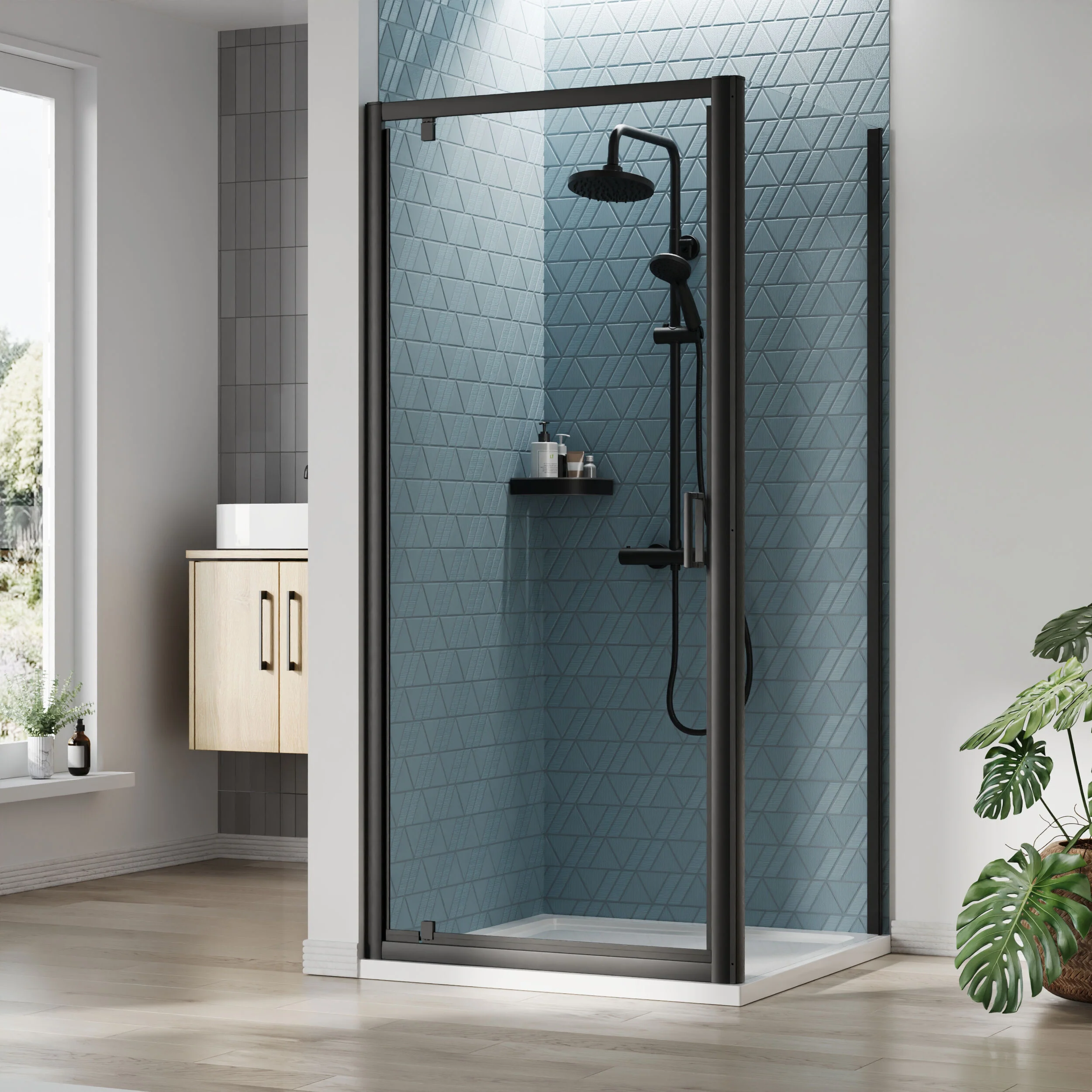 Almington Pivot Shower Door, Side Panel and Shower Tray - Choice of Size and Finish - Image 26