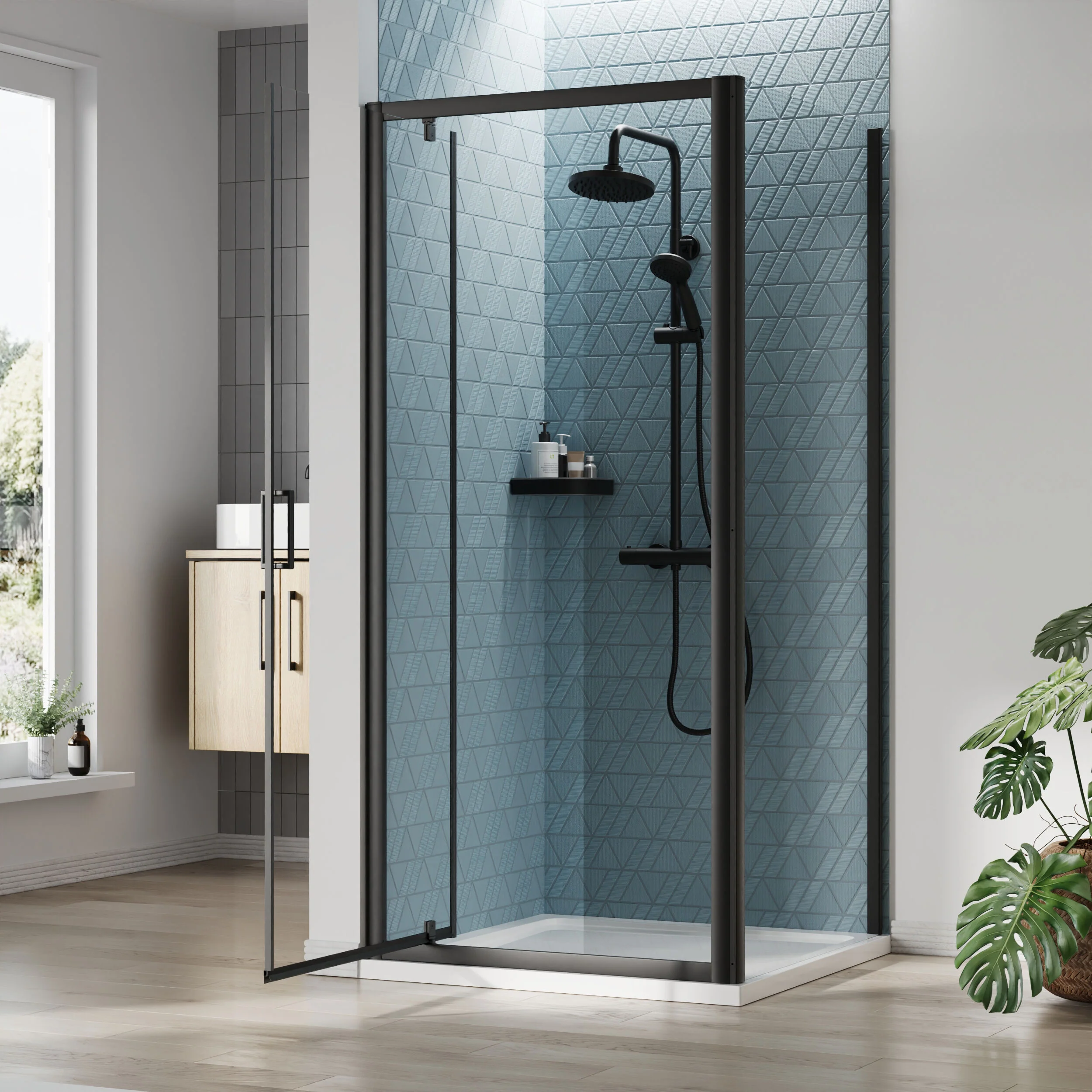 Almington Pivot Shower Door, Side Panel and Shower Tray - Choice of Size and Finish - Image 27