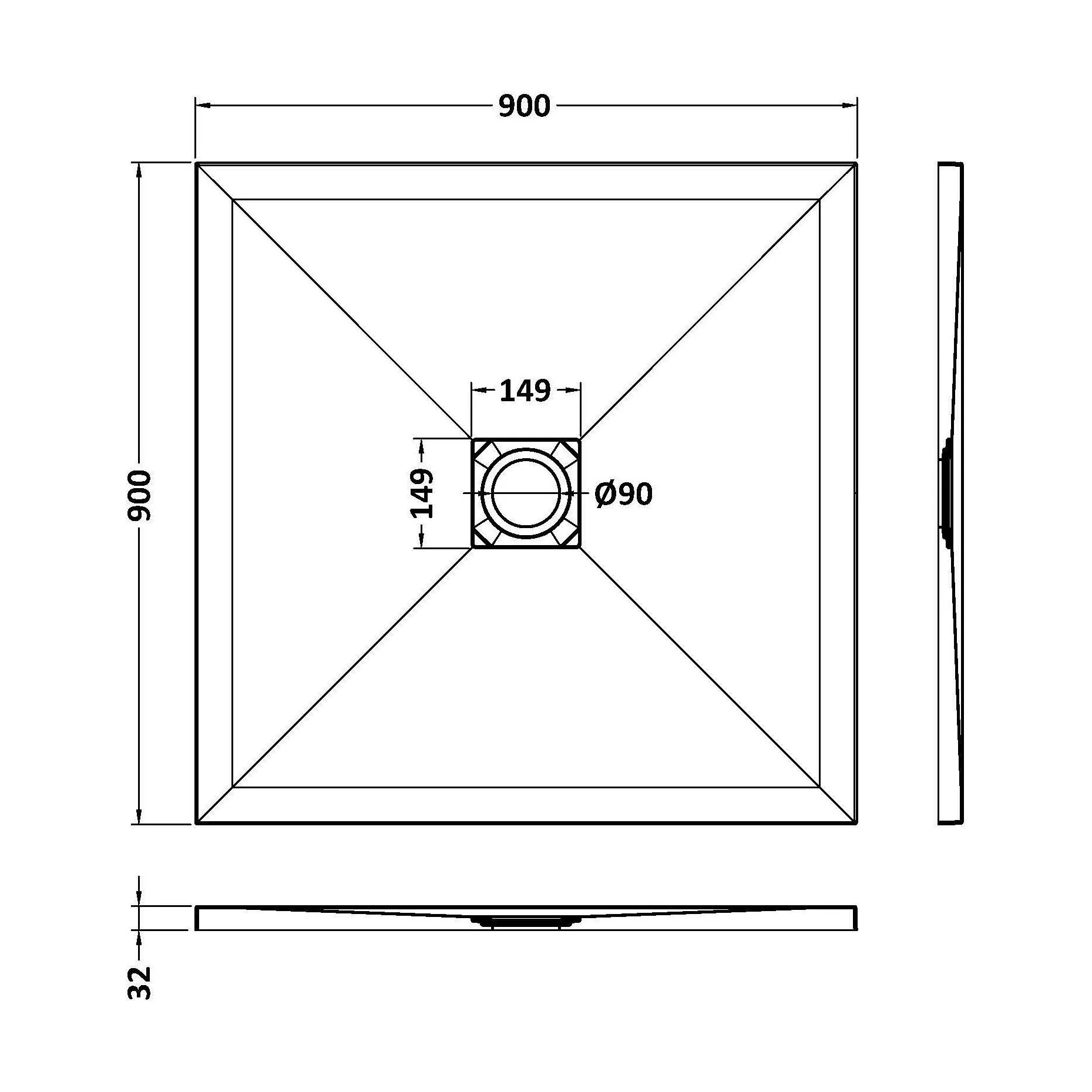 Balterley Shower Tray Ultra-Slim 32mm Low-Profile Square - Choice of Size and Finish - Image 27