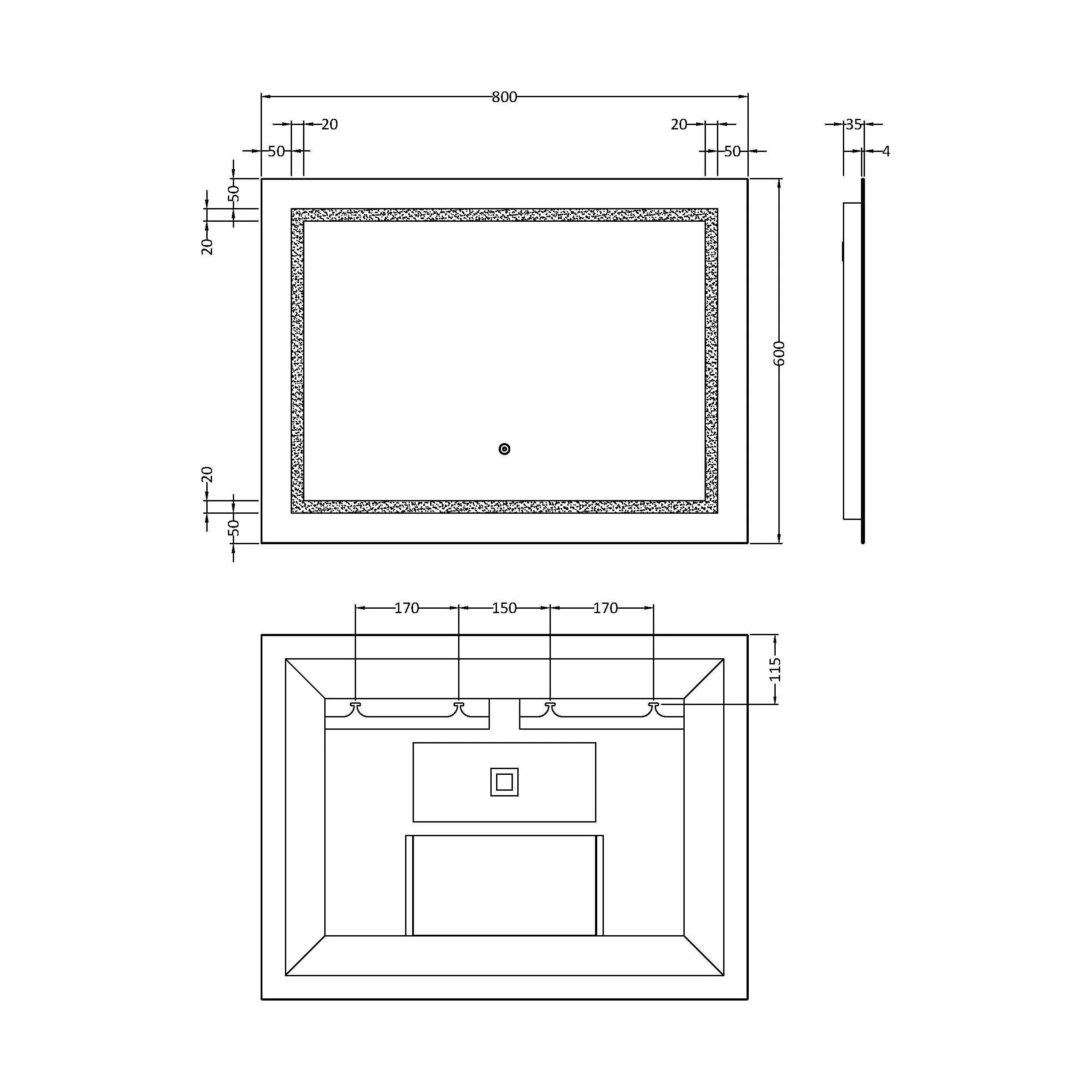 Talke Rectangular Landscape LED Illuminated Touch Sensor Mirror with Demister, 800 x 500mm - Image 4