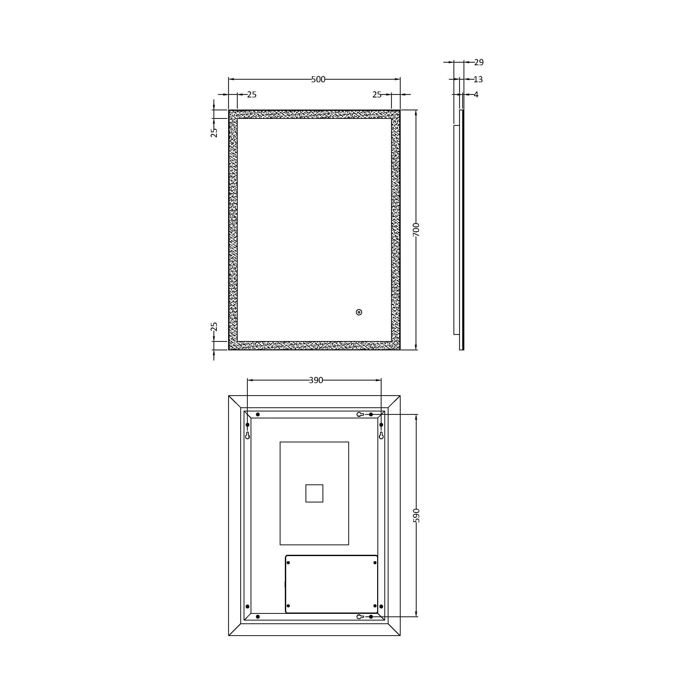 Talke Rectangular LED Illuminated Touch Sensor Minimalist Mirror with Demister, 700 x 500mm - Image 4