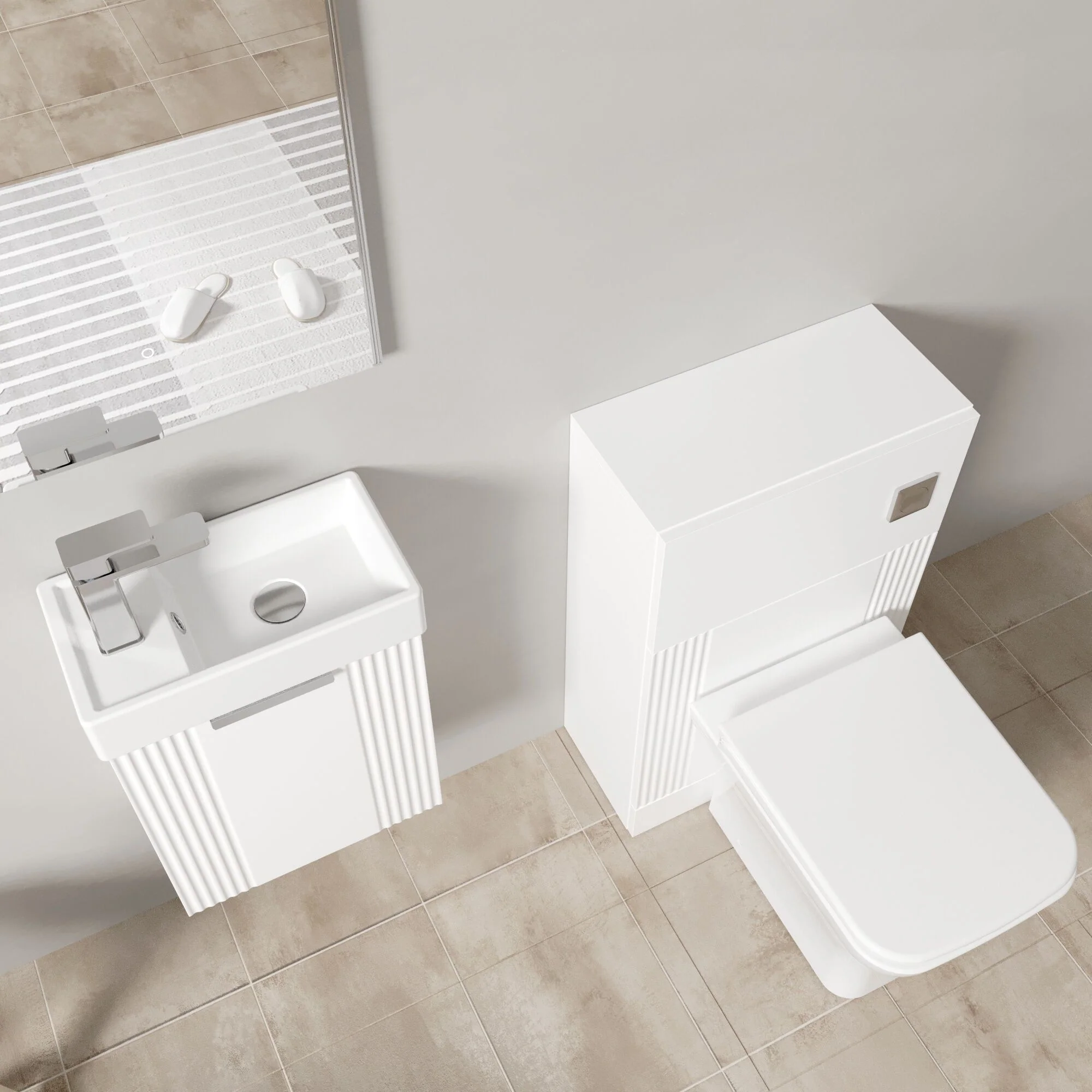 Belvide Wall Hung Cloakroom Suite, Vanity Basin Unit, Toilet & Tap - Image 11