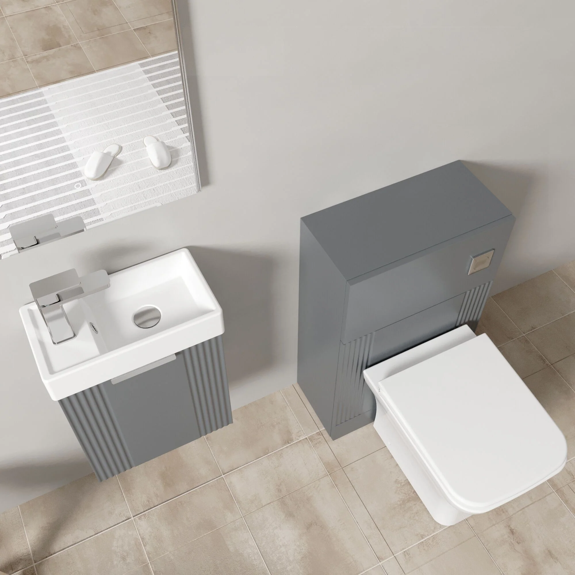 Belvide Wall Hung Cloakroom Suite, Vanity Basin Unit, Toilet & Tap - Image 12