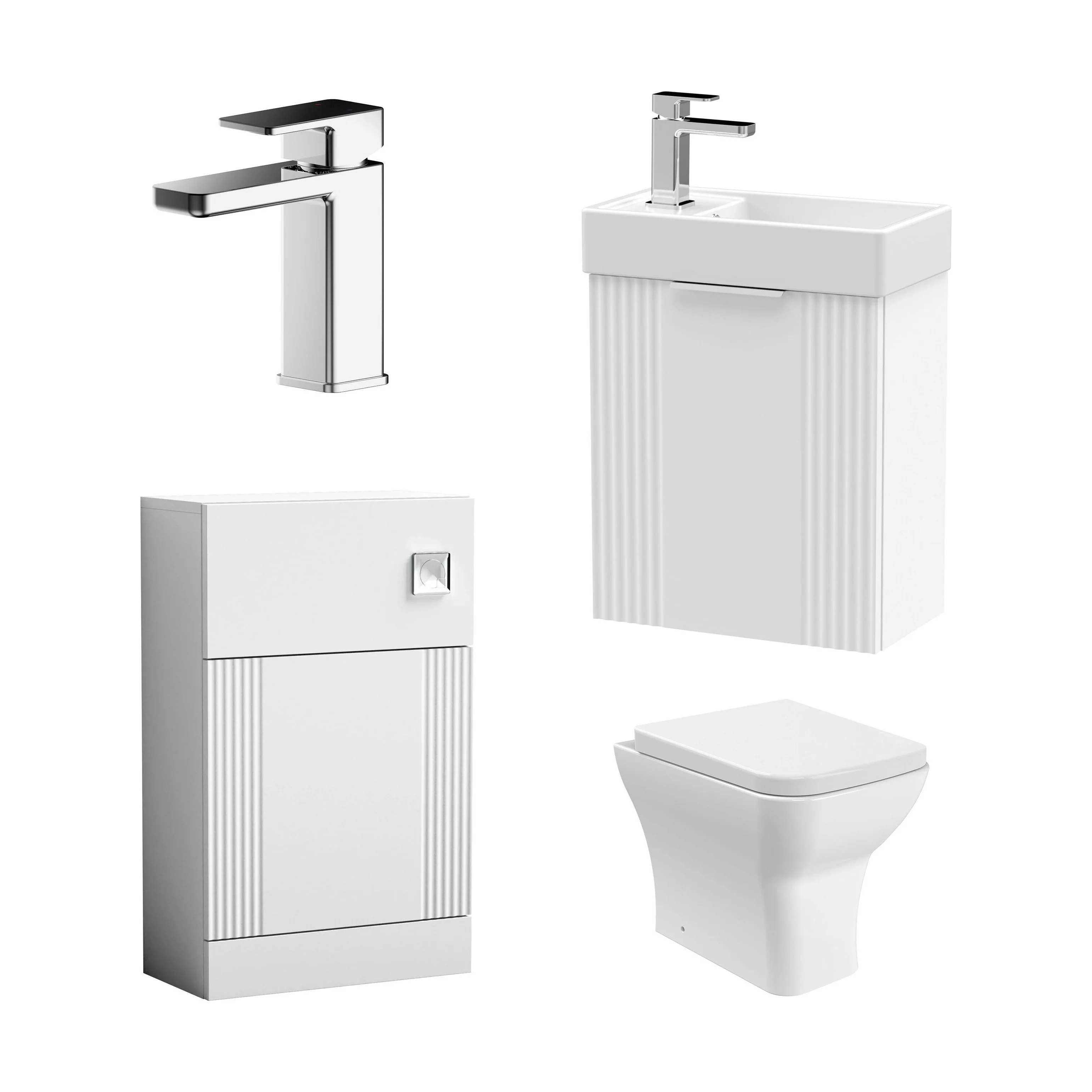 Belvide Wall Hung Cloakroom Suite, Vanity Basin Unit, Toilet & Tap - Image 21