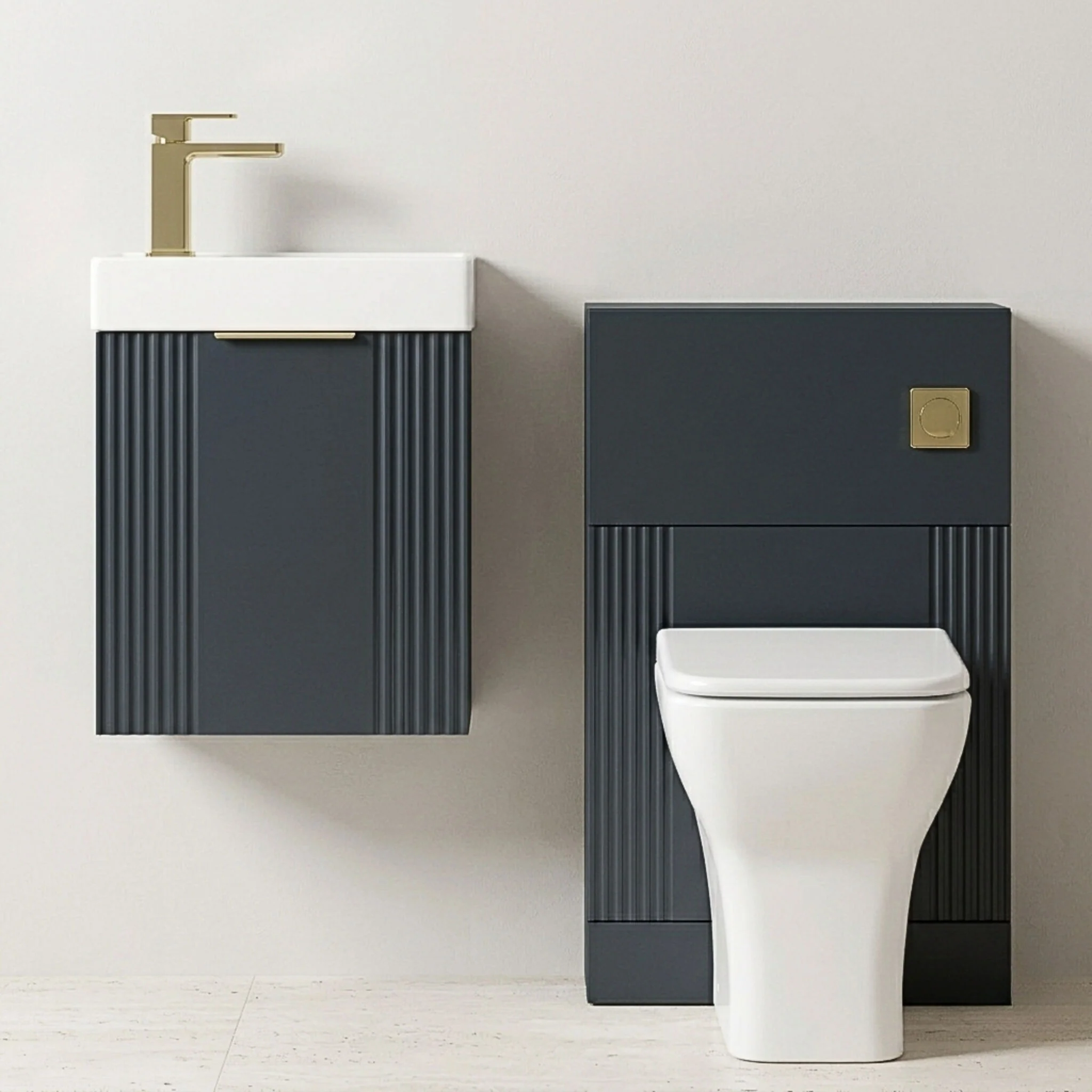 Belvide Wall Hung Cloakroom Suite, Vanity Basin Unit, Toilet & Tap - Image 3