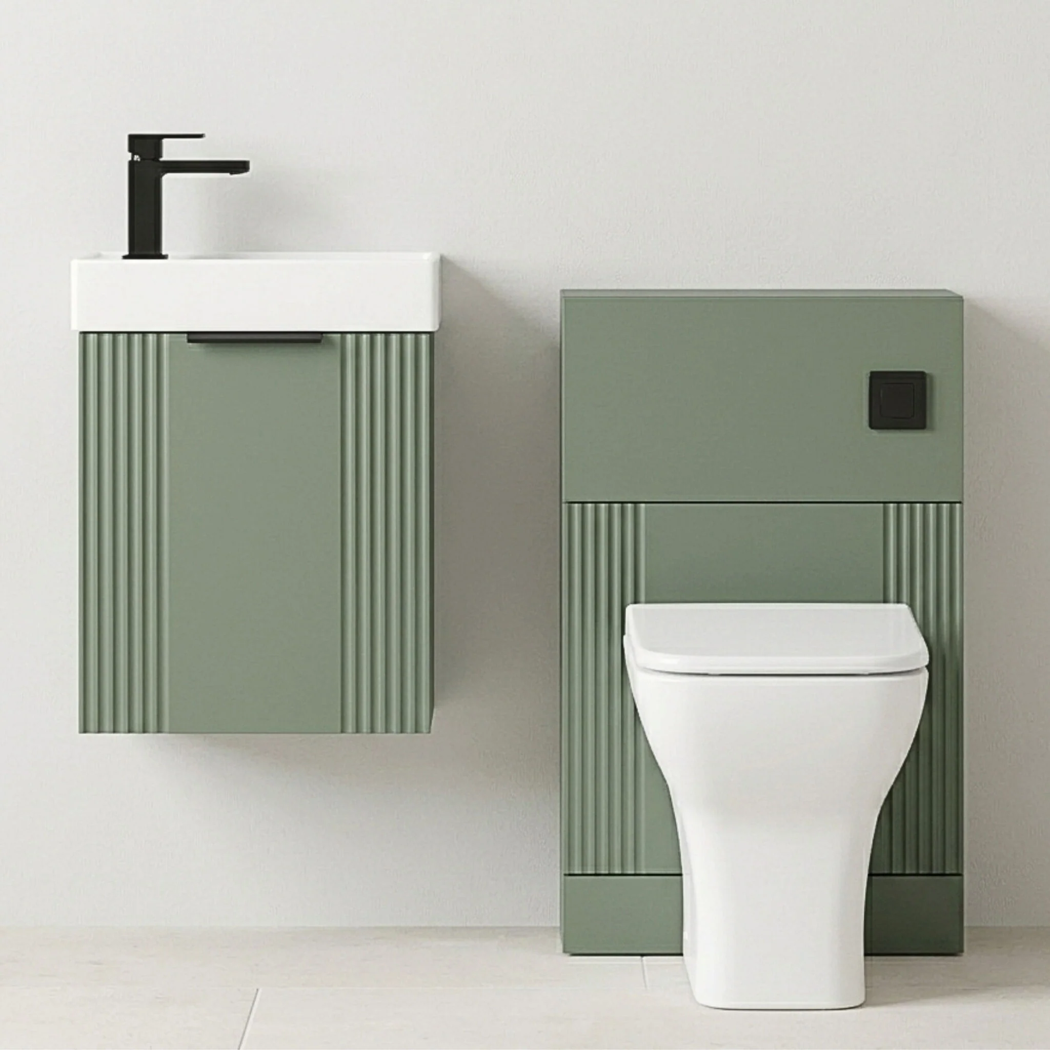 Belvide Wall Hung Cloakroom Suite, Vanity Basin Unit, Toilet & Tap - Image 5