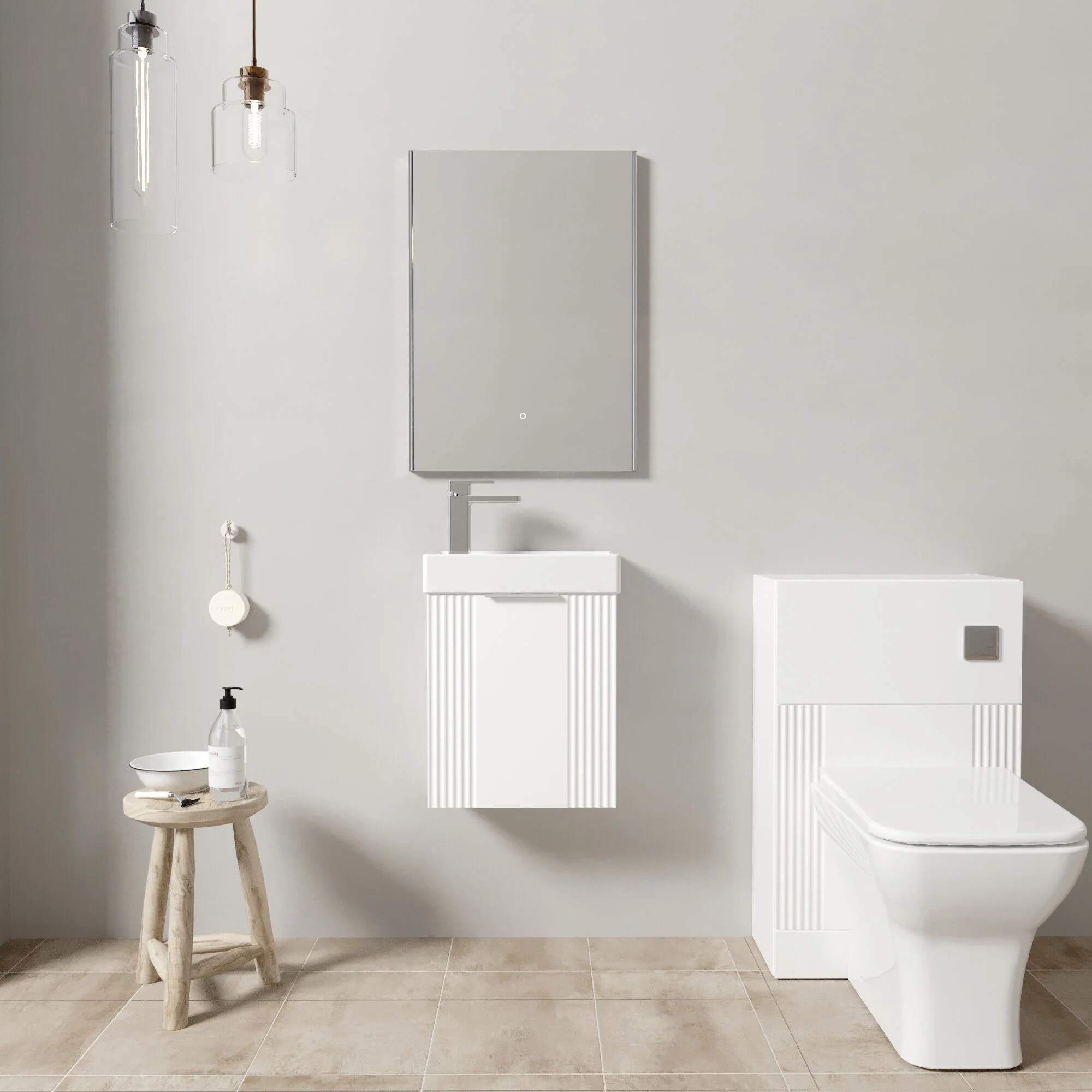 Belvide Wall Hung Cloakroom Suite, Vanity Basin Unit, Toilet & Tap - Image 6