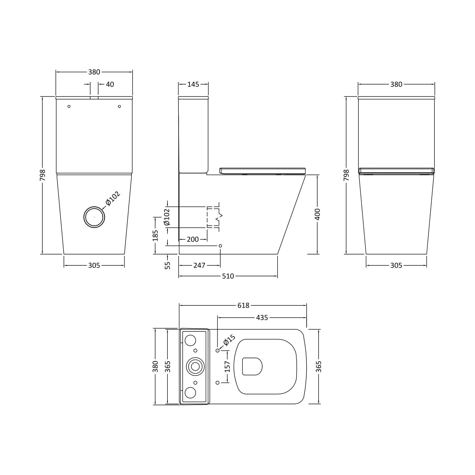 Hilderstone Modern Close-Coupled Rimless Toilet with Soft Close Seat - Image 5