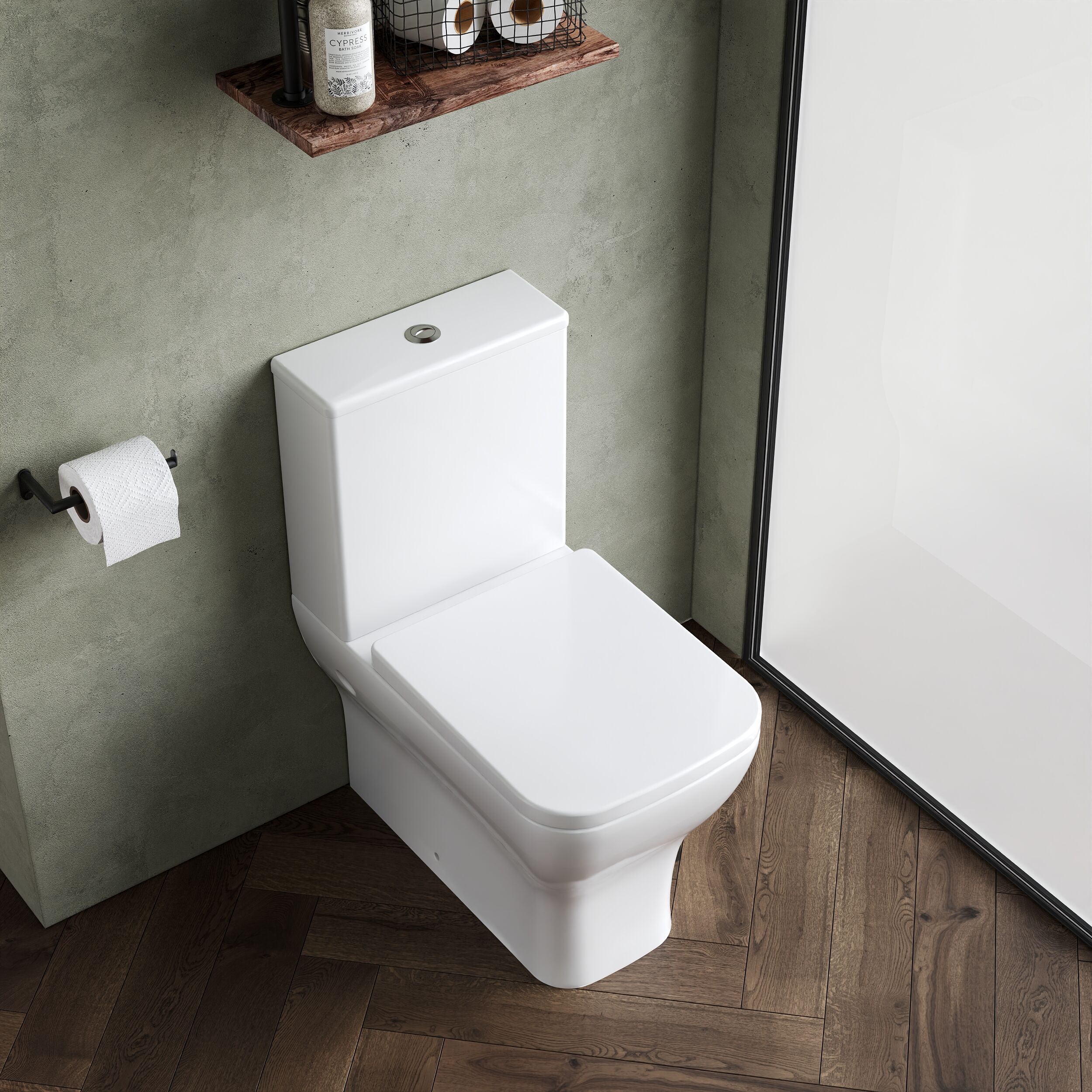 Hilderstone Modern Rimless Flush to Wall Close Coupled Toilet and Soft Close Seat - Image 3
