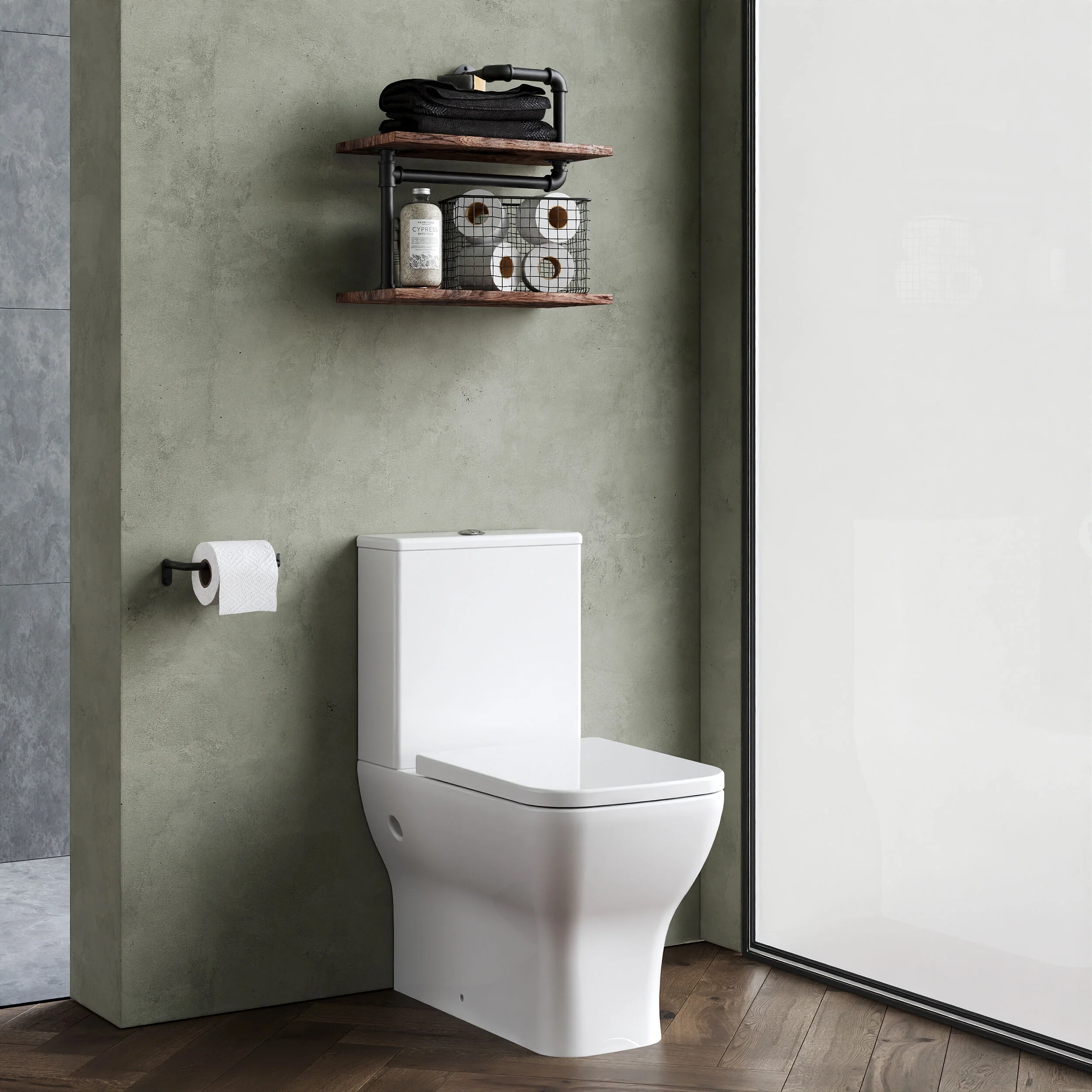 Hilderstone Modern Rimless Flush to Wall Close Coupled Toilet and Soft Close Seat - Image 4