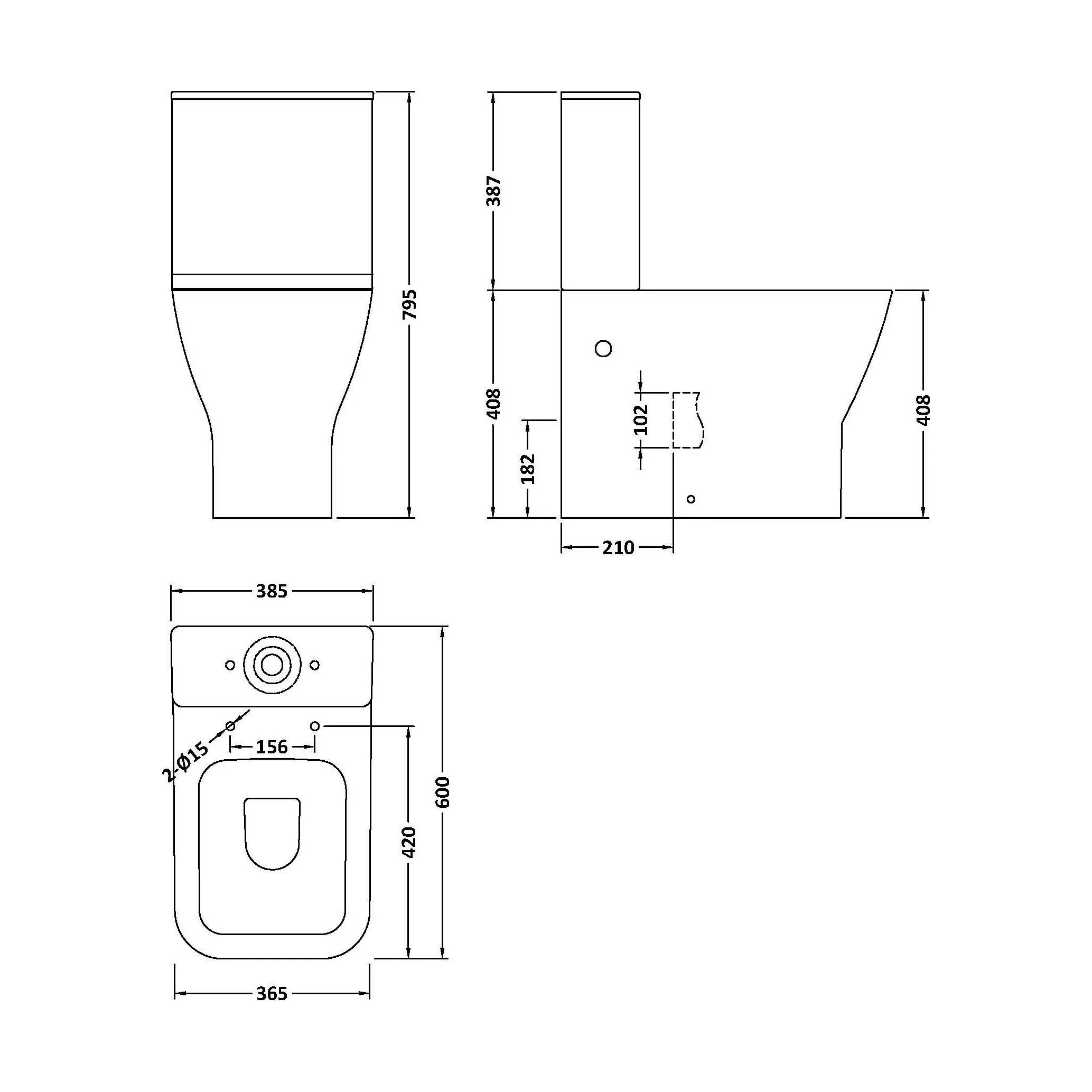 Hilderstone Modern Rimless Flush to Wall Close Coupled Toilet and Soft Close Seat - Image 5