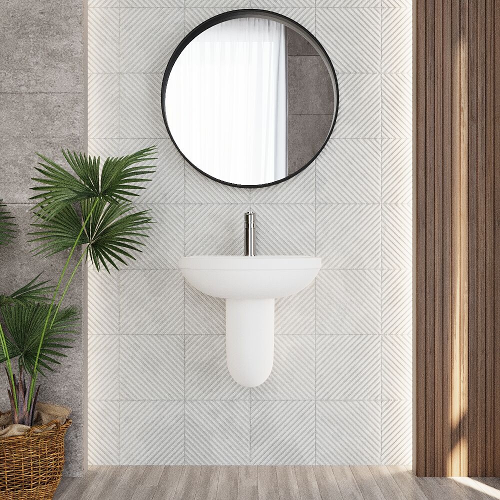 Copmere Modern White Round Bathroom Basin with Choice of Pedestal - 500mm - Image 4