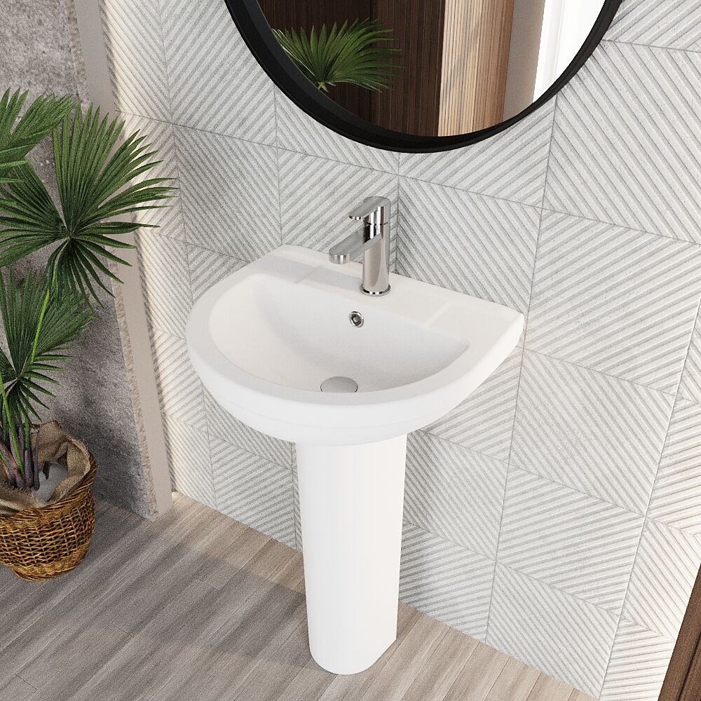 Copmere Modern White Round Bathroom Basin with Choice of Pedestal - 500mm - Image 5