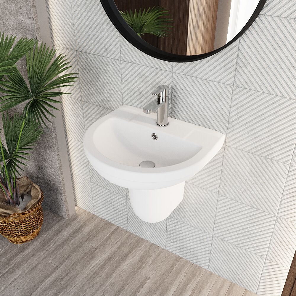 Copmere Modern White Round Bathroom Basin with Choice of Pedestal - 500mm - Image 6