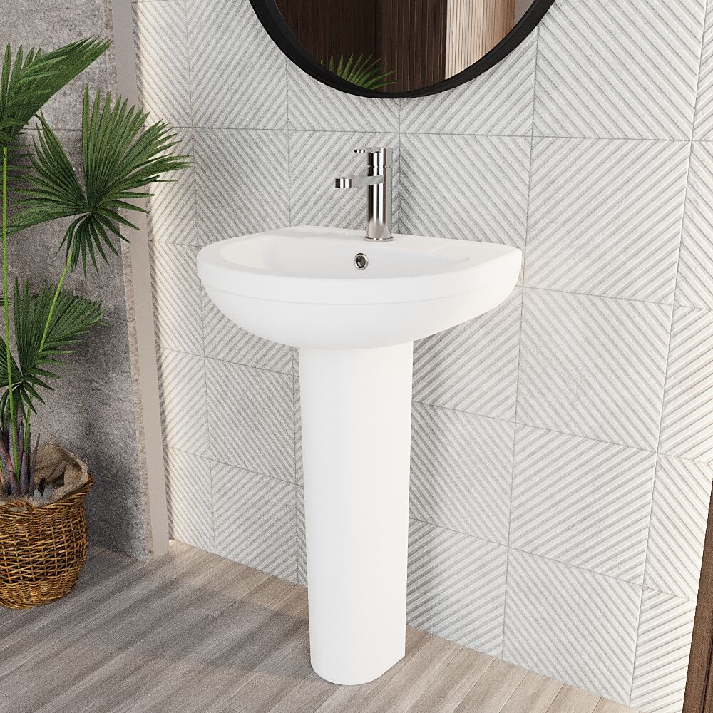 Copmere Modern White Round Bathroom Basin with Choice of Pedestal - 500mm - Image 7