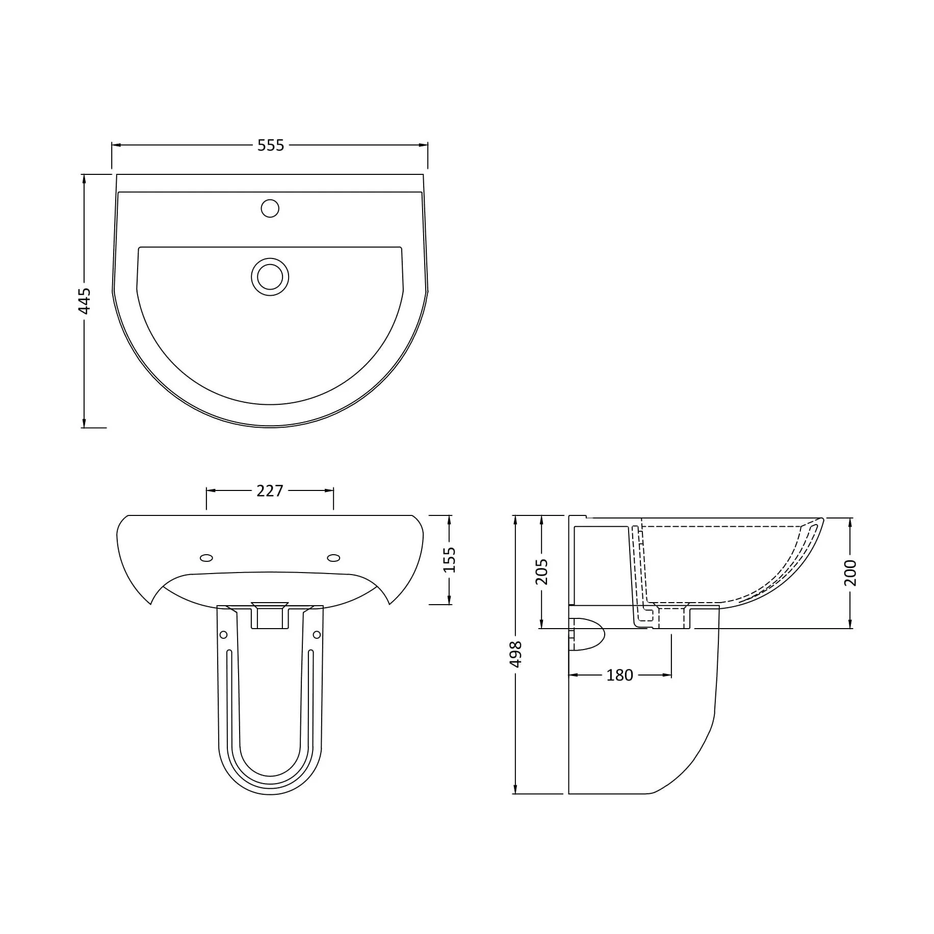 Churnet Modern White Soft Round Semi Pedestal Bathroom Basin - 1 or 2 Tap Hole (555mm) - Image 11