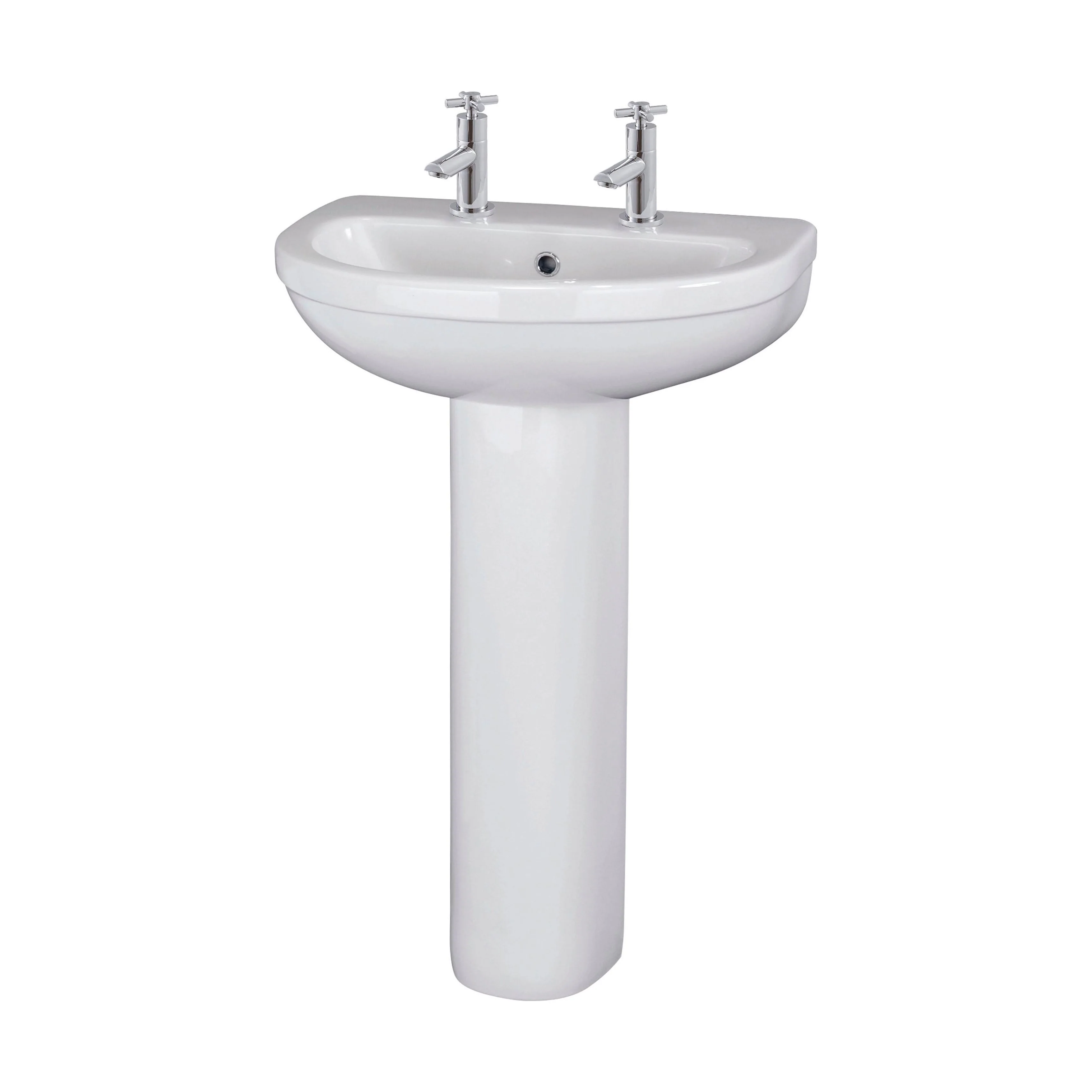 Churnet Round Ceramic Basin and Pedestal - 1 or 2 Tap Hole - 845 x 555 x 445mm - Image 10