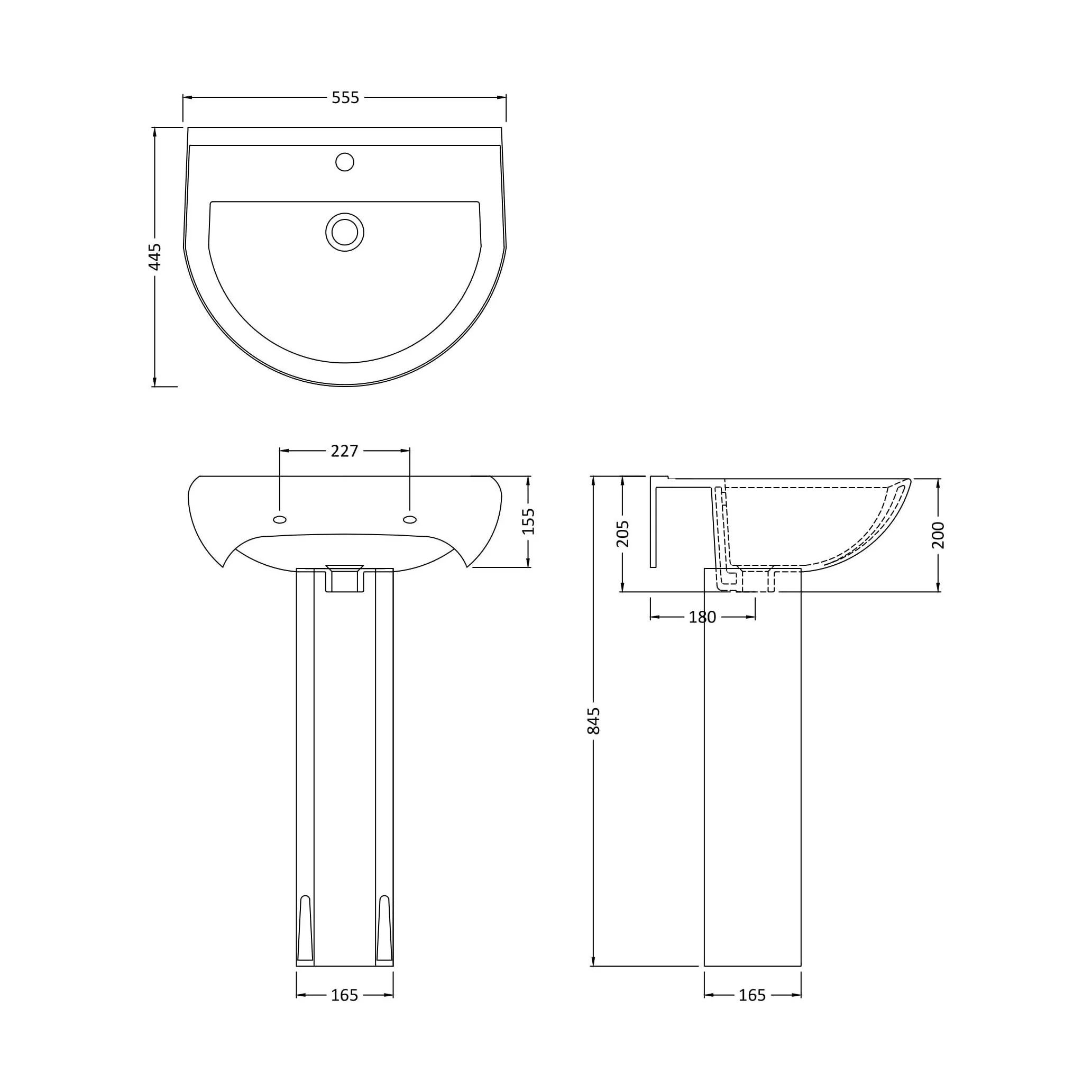 Churnet Round Ceramic Basin and Pedestal - 1 or 2 Tap Hole - 845 x 555 x 445mm - Image 11