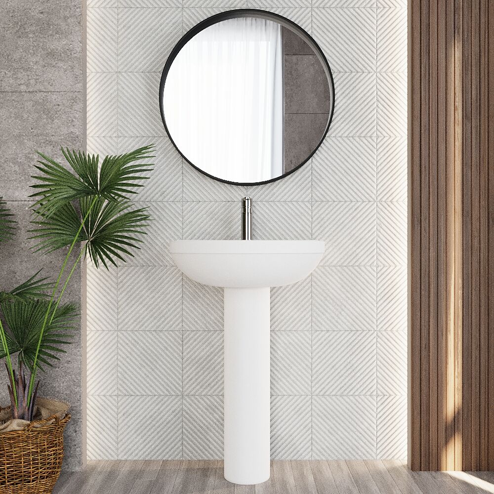 Churnet Round Ceramic Basin and Pedestal - 1 or 2 Tap Hole - 845 x 555 x 445mm - Image 3