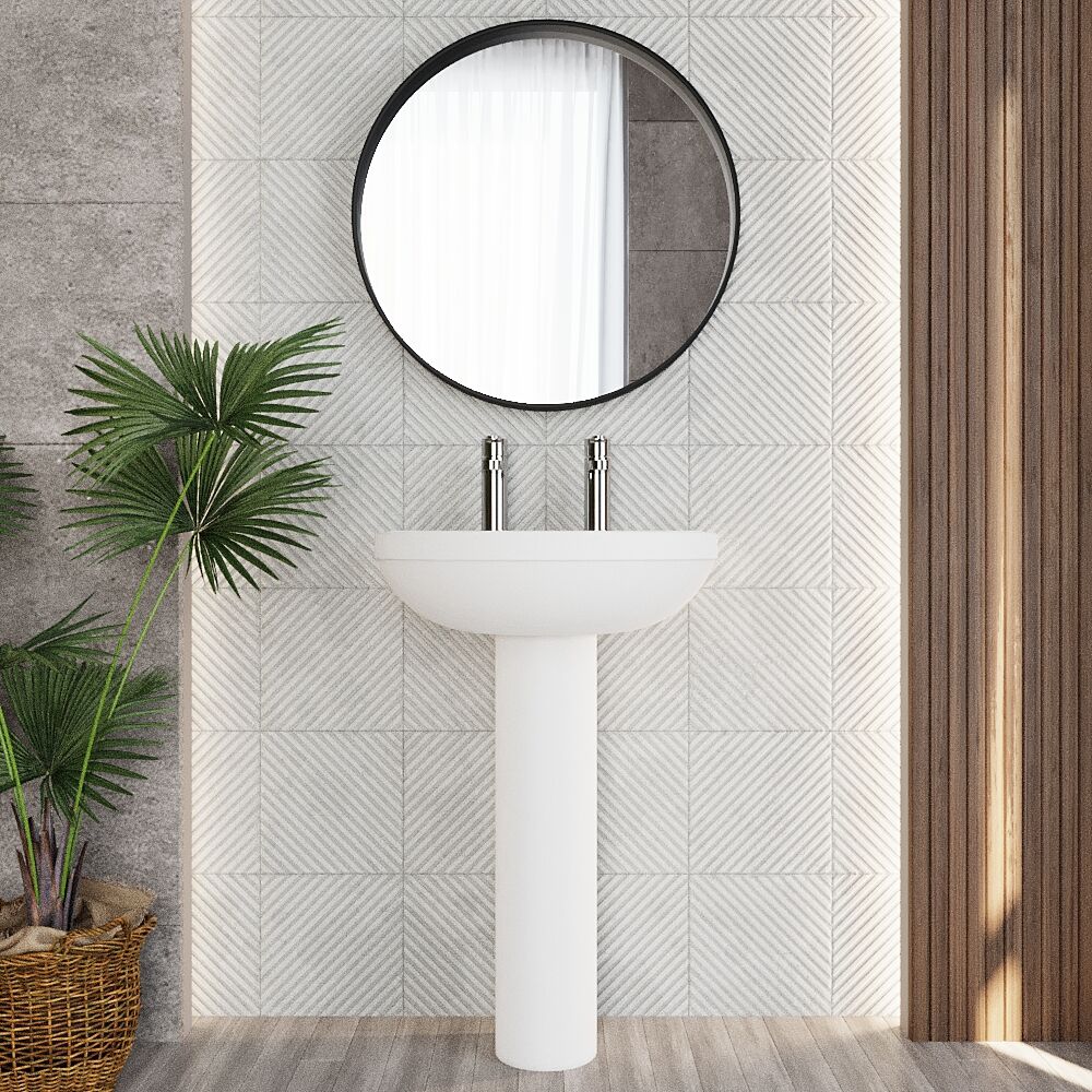 Churnet Round Ceramic Basin and Pedestal - 1 or 2 Tap Hole - 845 x 555 x 445mm - Image 4