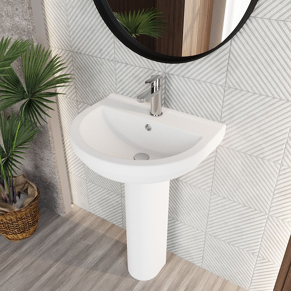 Churnet Round Ceramic Basin and Pedestal - 1 or 2 Tap Hole - 845 x 555 x 445mm - Image 5