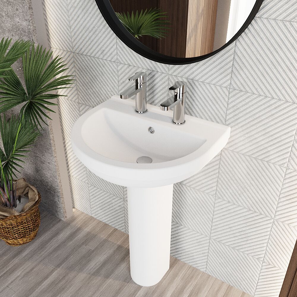 Churnet Round Ceramic Basin and Pedestal - 1 or 2 Tap Hole - 845 x 555 x 445mm - Image 6