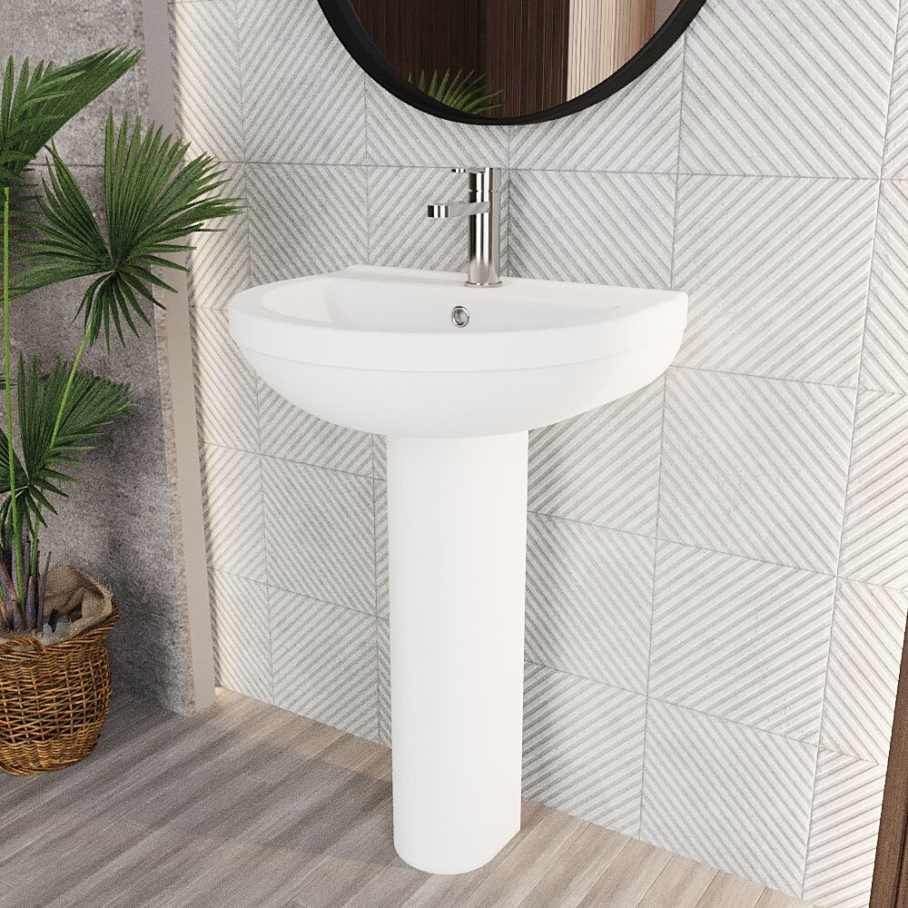 Churnet Round Ceramic Basin and Pedestal - 1 or 2 Tap Hole - 845 x 555 x 445mm - Image 7
