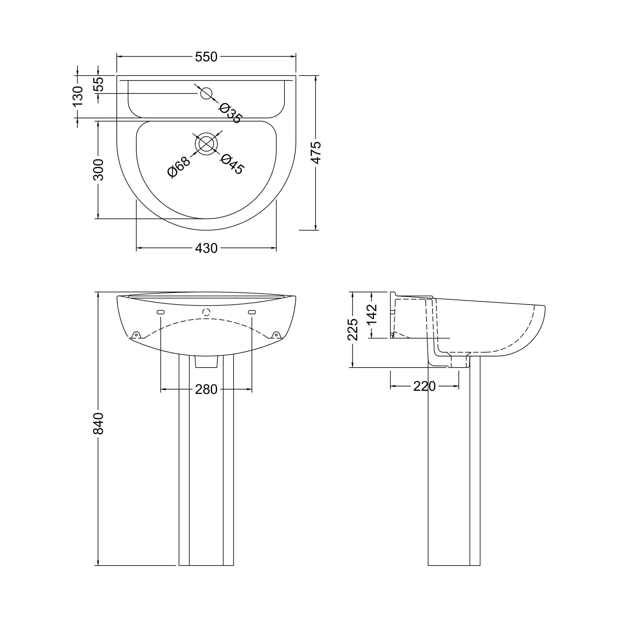 Anslow Round Ceramic Bathroom Basin and Full Pedestal - 550mm - Image 10