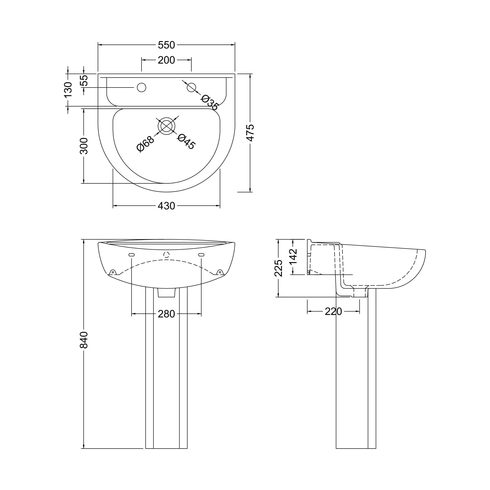 Anslow Round Ceramic Bathroom Basin and Full Pedestal - 550mm - Image 11