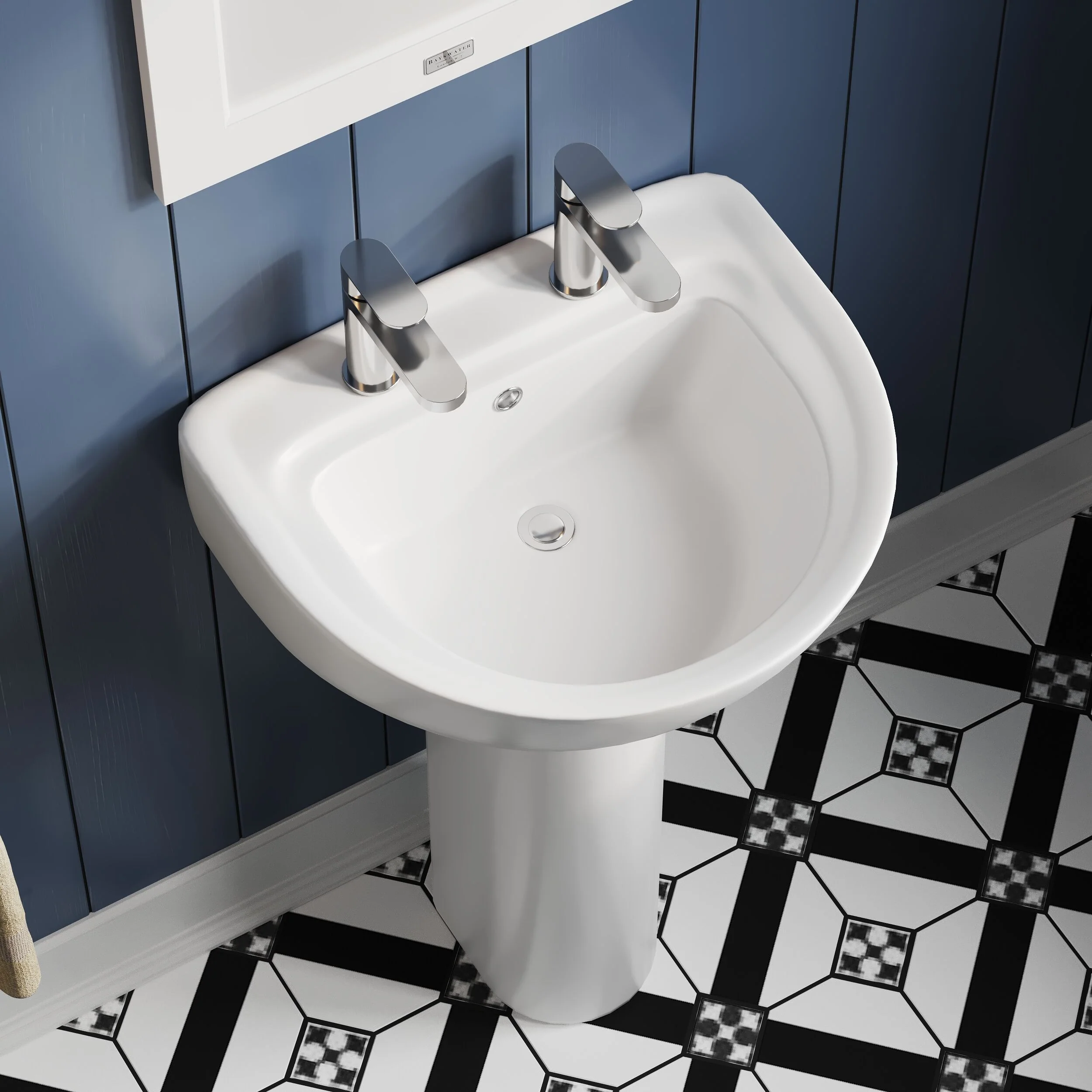 Anslow Round Ceramic Bathroom Basin and Full Pedestal - 550mm - Image 5
