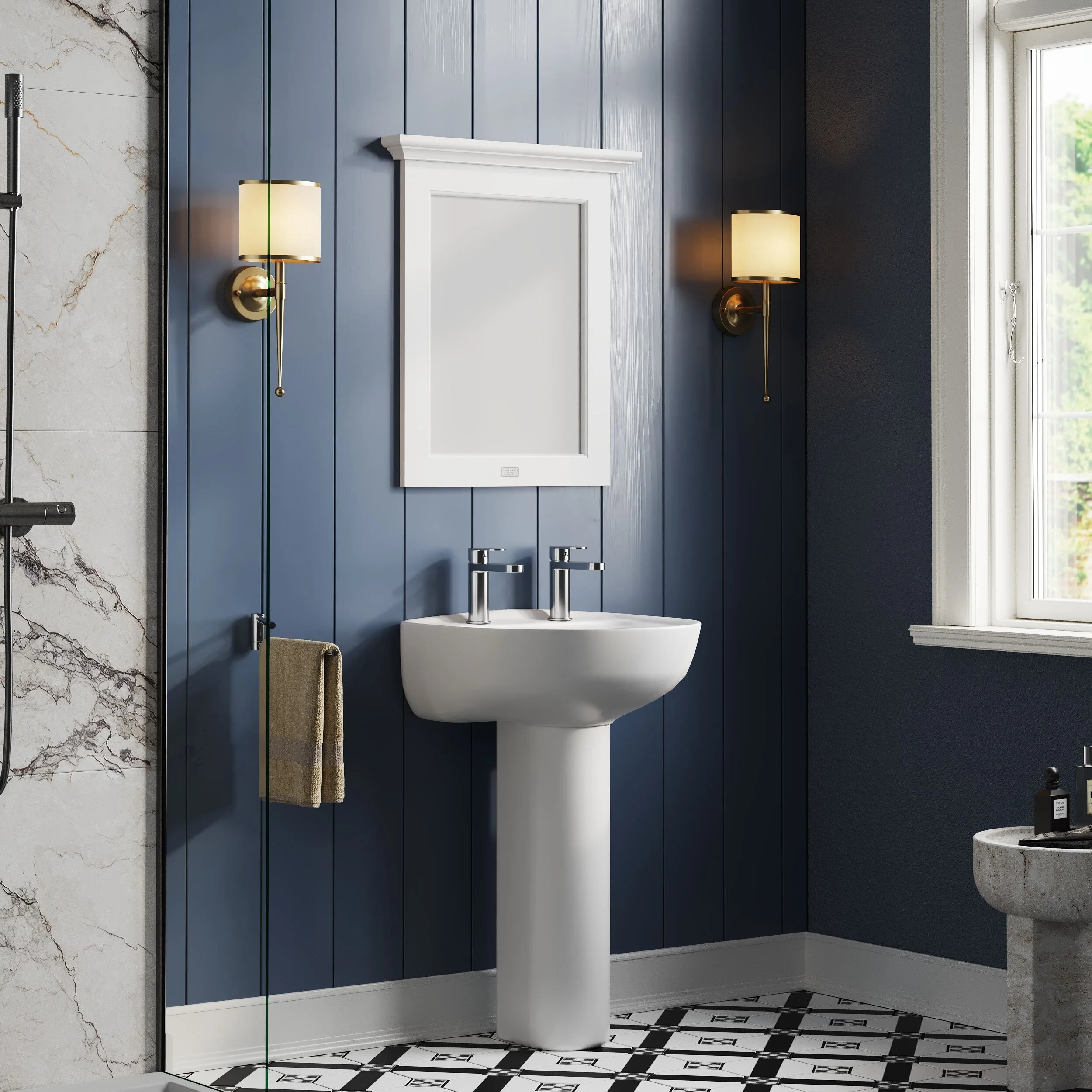 Anslow Round Ceramic Bathroom Basin and Full Pedestal - 550mm - Image 7