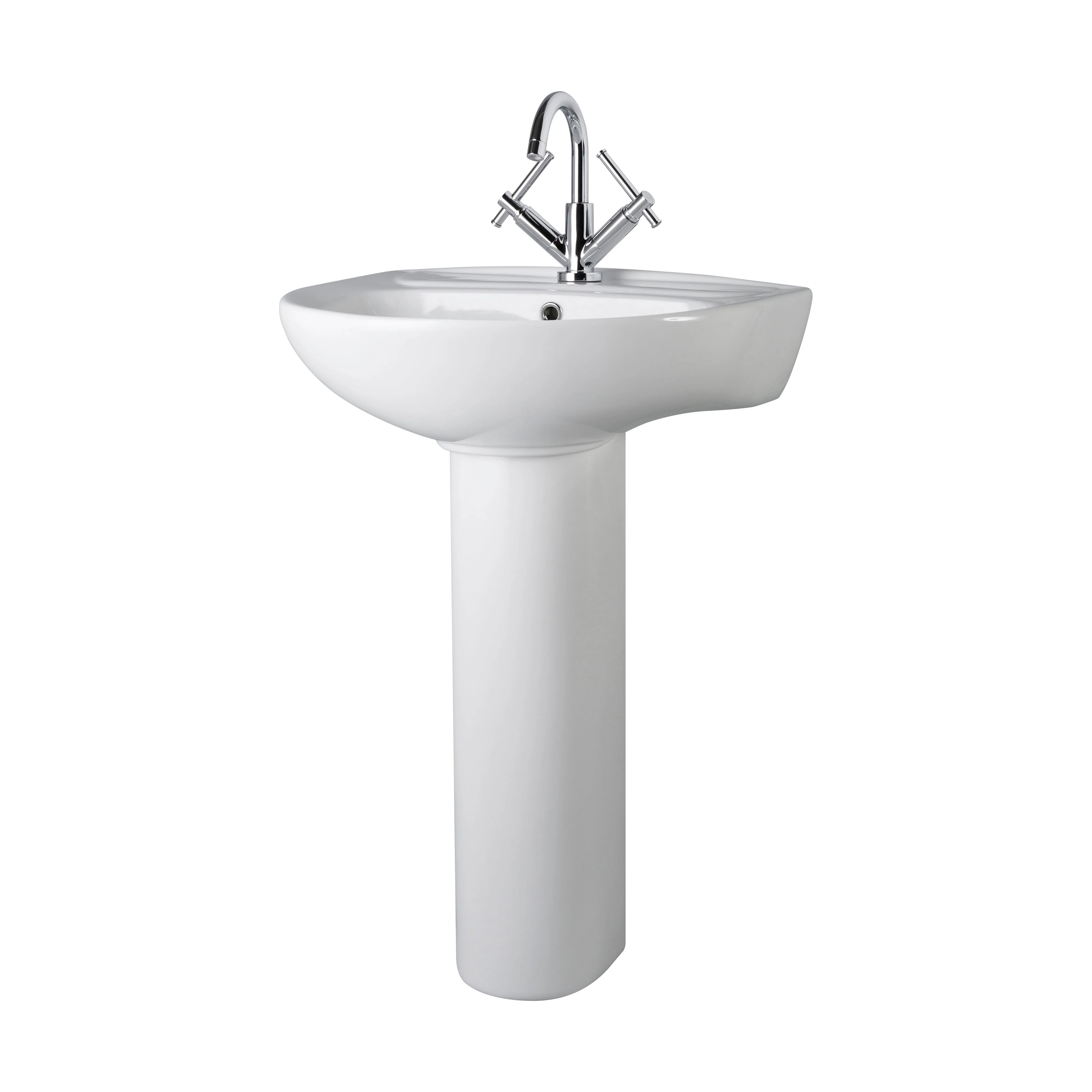 Anslow Round Ceramic Bathroom Basin and Full Pedestal - 550mm - Image 8