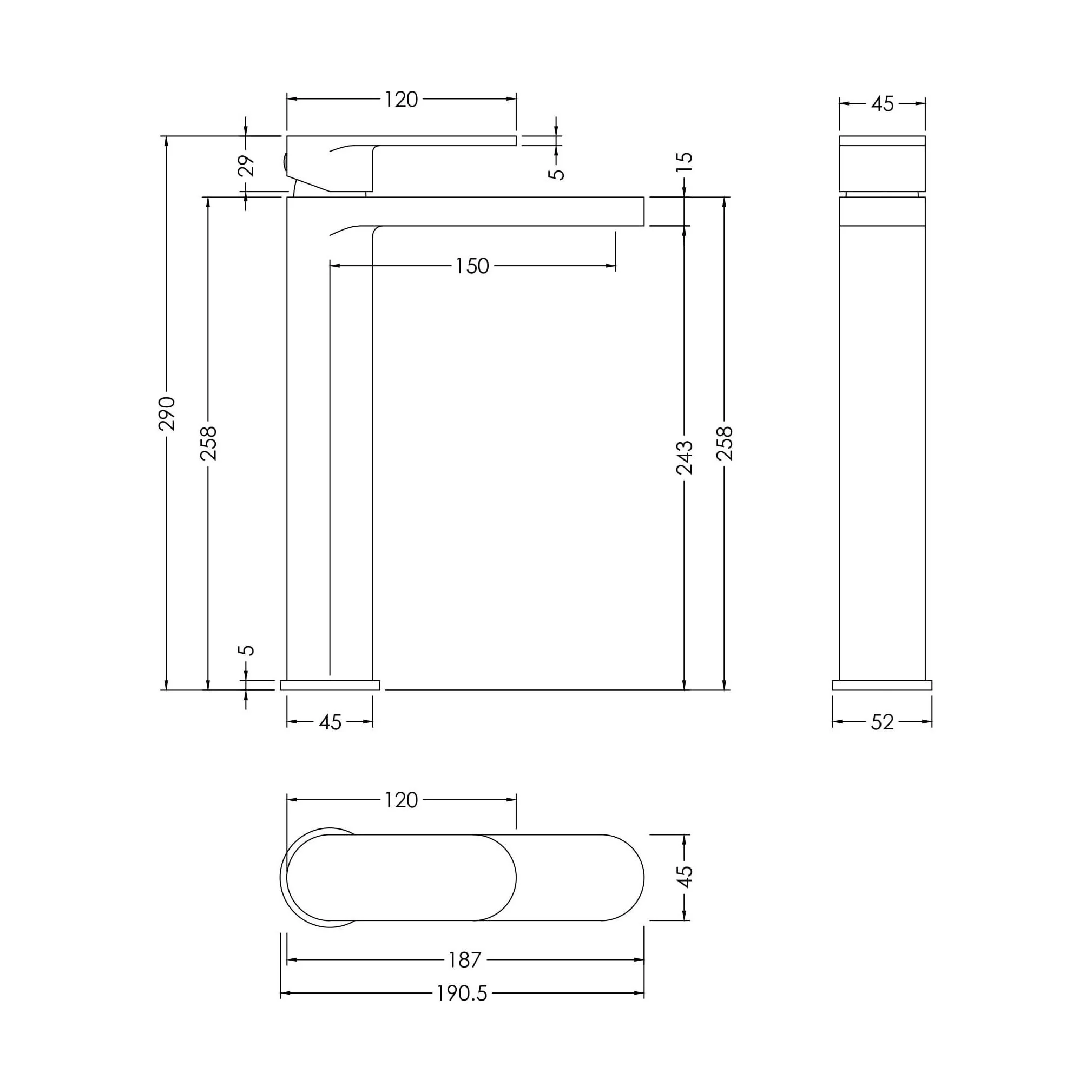 Enville Round High Rise Mono Basin Mixer Tap - 290 x 57 x 187mm - Choice of Finish - Image 23