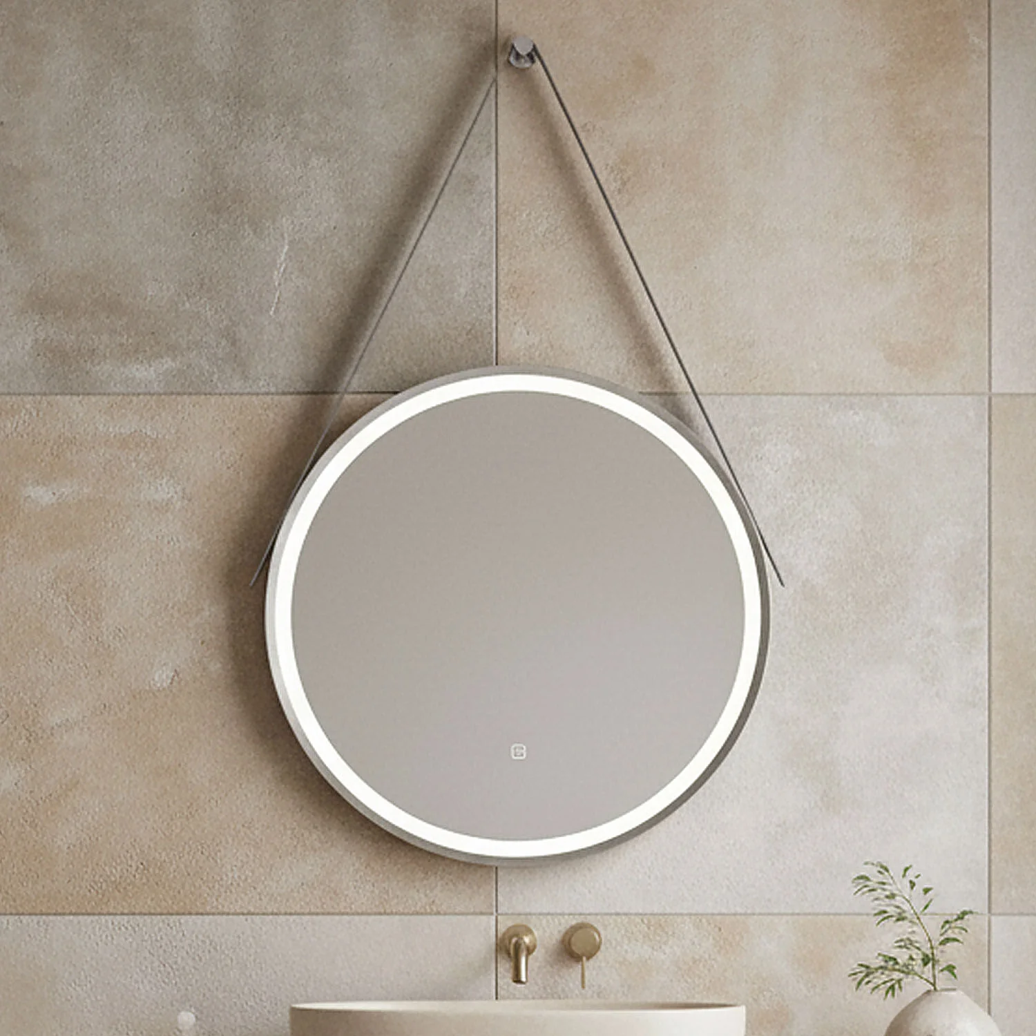 Quixhill Round LED Illuminated Touch Sensor Framed Mirror with Demister & Strap - Choice of Colour and Size - Image 3