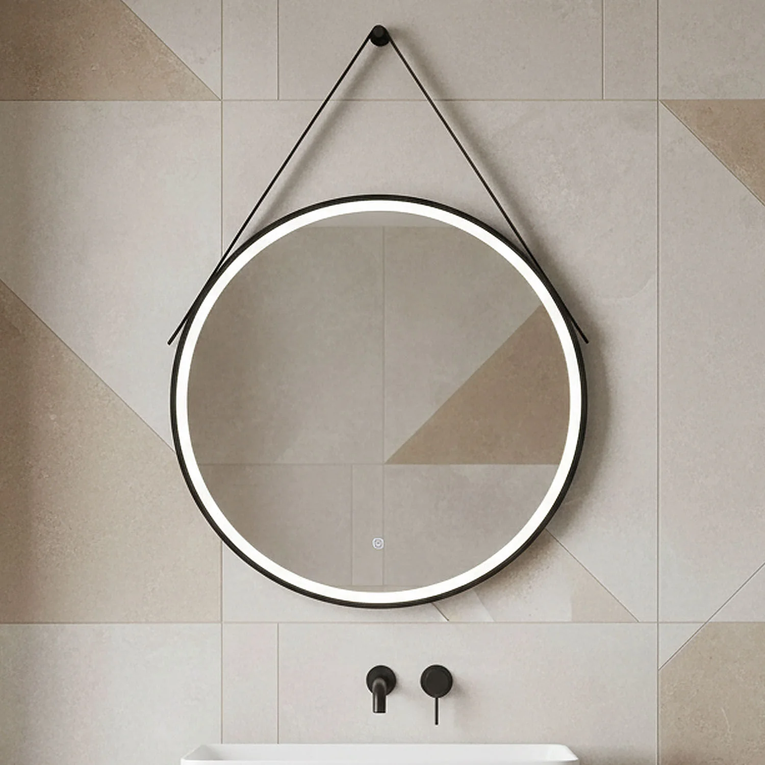 Quixhill Round LED Illuminated Touch Sensor Framed Mirror with Demister & Strap - Choice of Colour and Size - Image 4