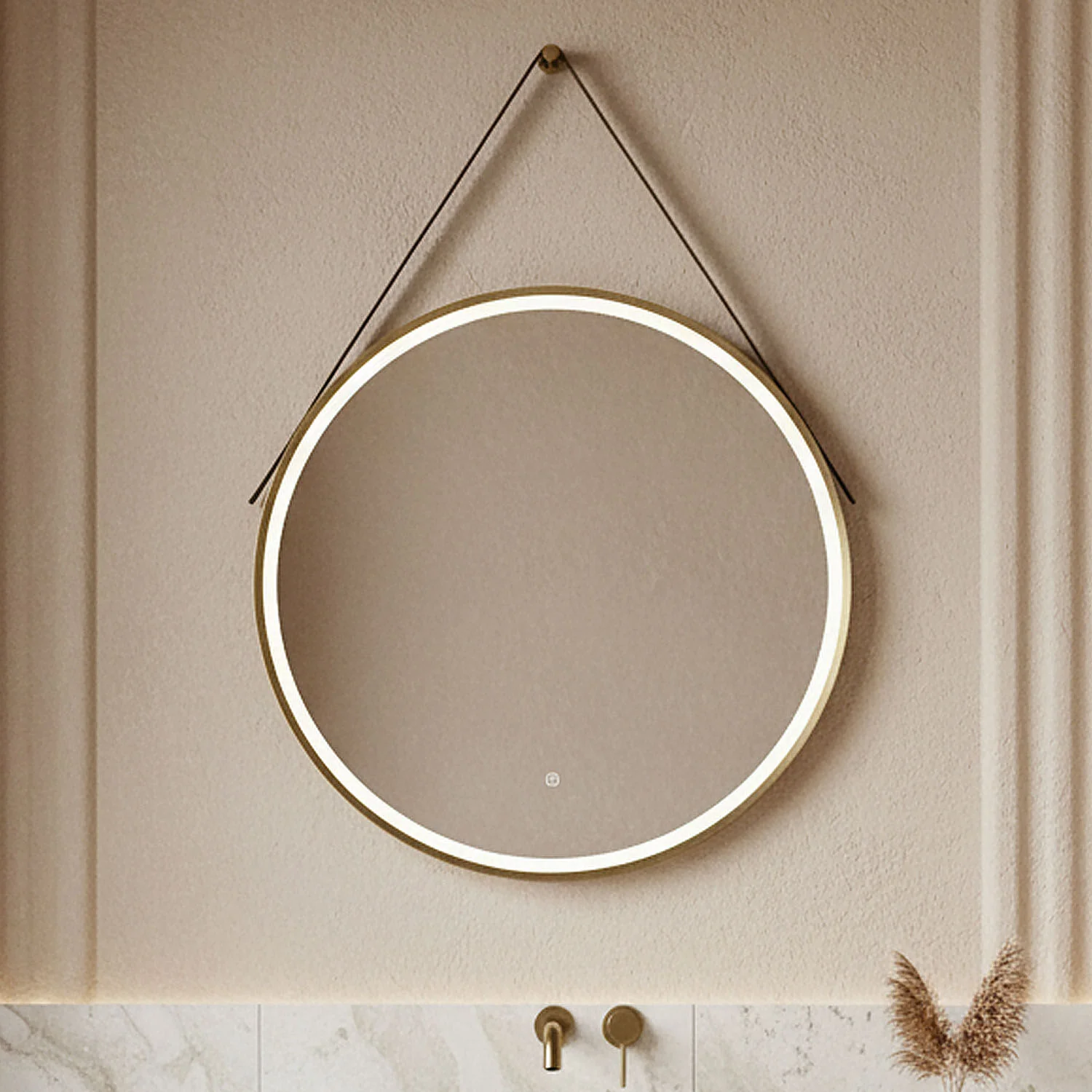 Quixhill Round LED Illuminated Touch Sensor Framed Mirror with Demister & Strap - Choice of Colour and Size - Image 5