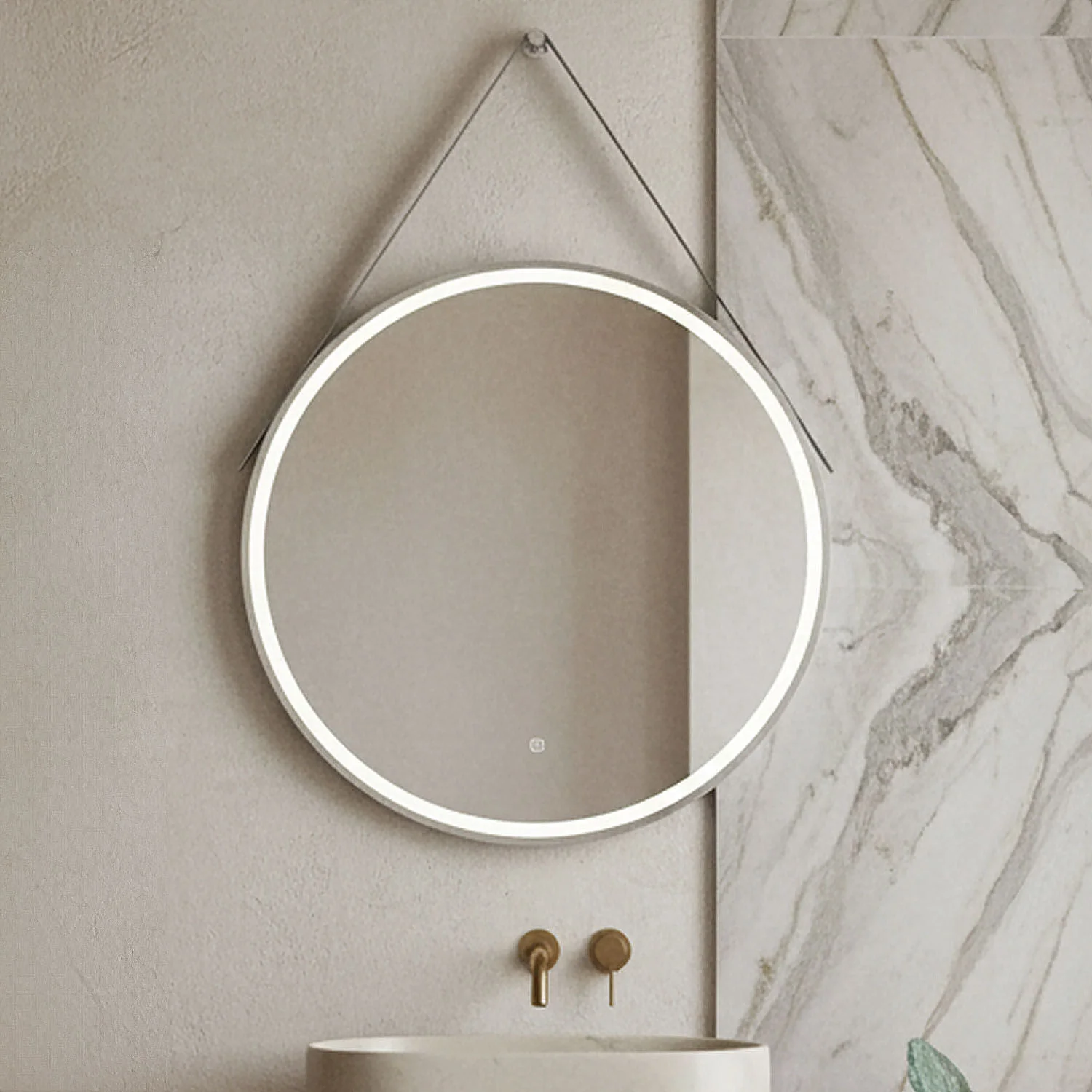 Quixhill Round LED Illuminated Touch Sensor Framed Mirror with Demister & Strap - Choice of Colour and Size - Image 6