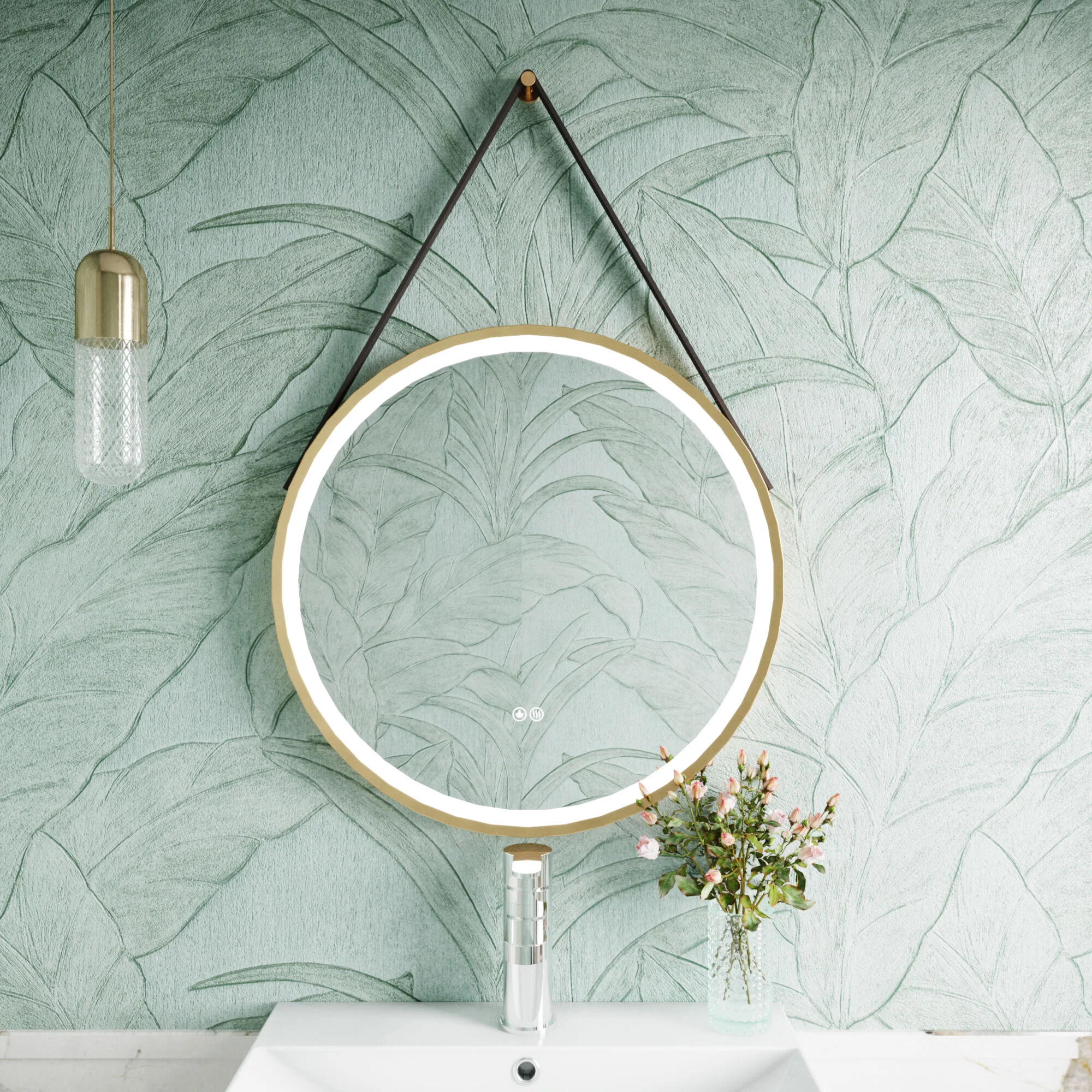 Quixhill Round LED Illuminated Touch Sensor Framed Mirror with Demister & Strap - Choice of Colour and Size - Image 8