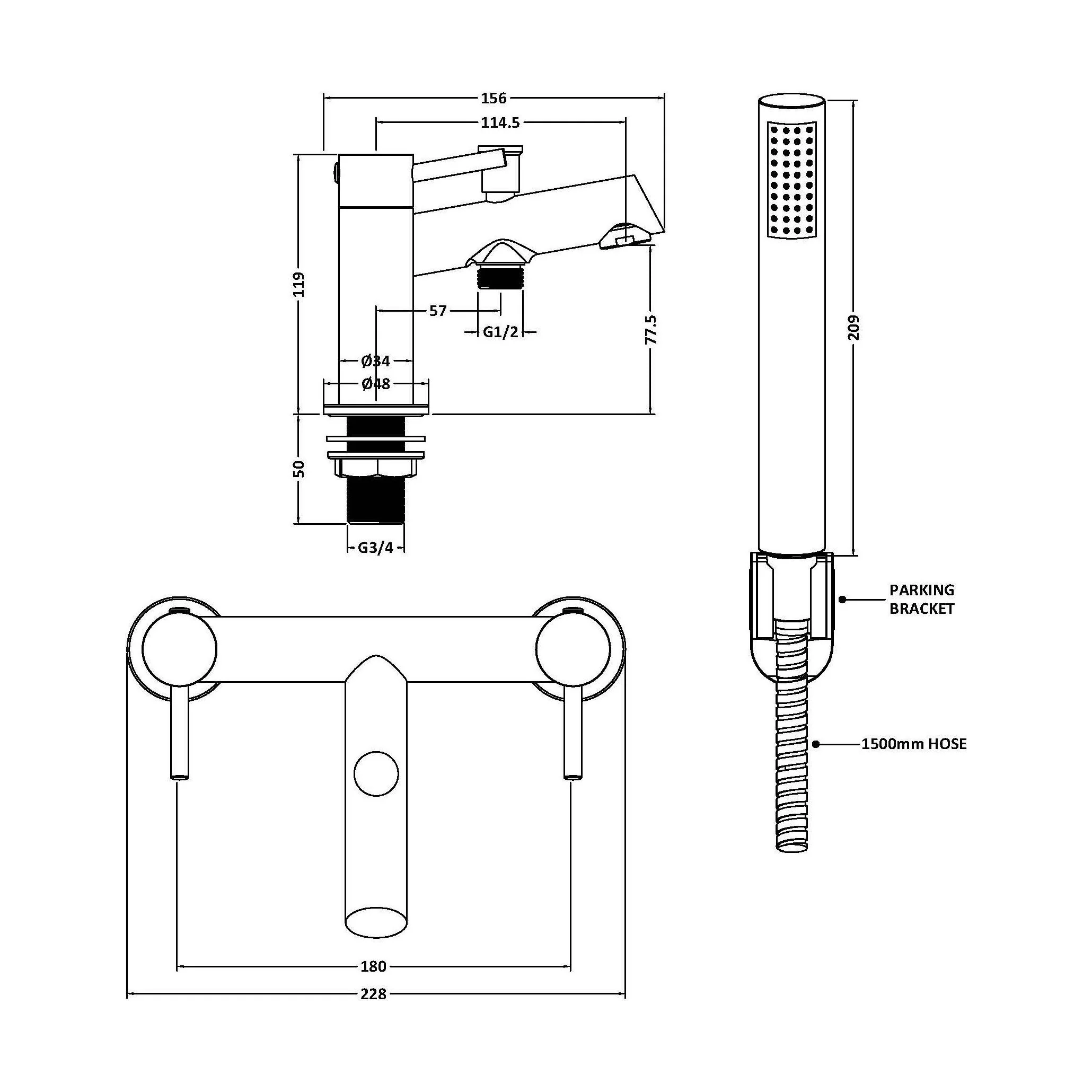 Wetley Round Minimalist Bath Shower Mixer Tap with Shower Kit - Choice of Finish - Image 11