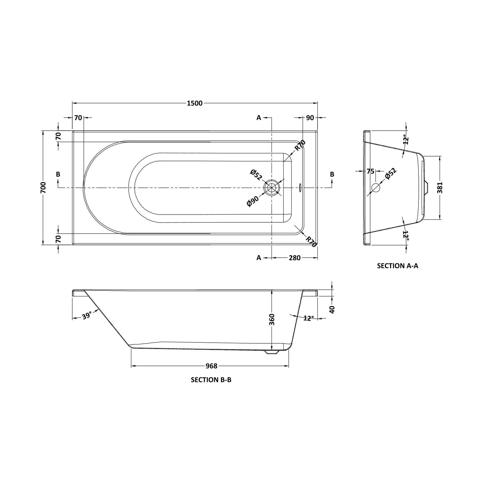Contemporary Round Single Ended Bath & Leg Set - Multiple Sizes Available - Image 21