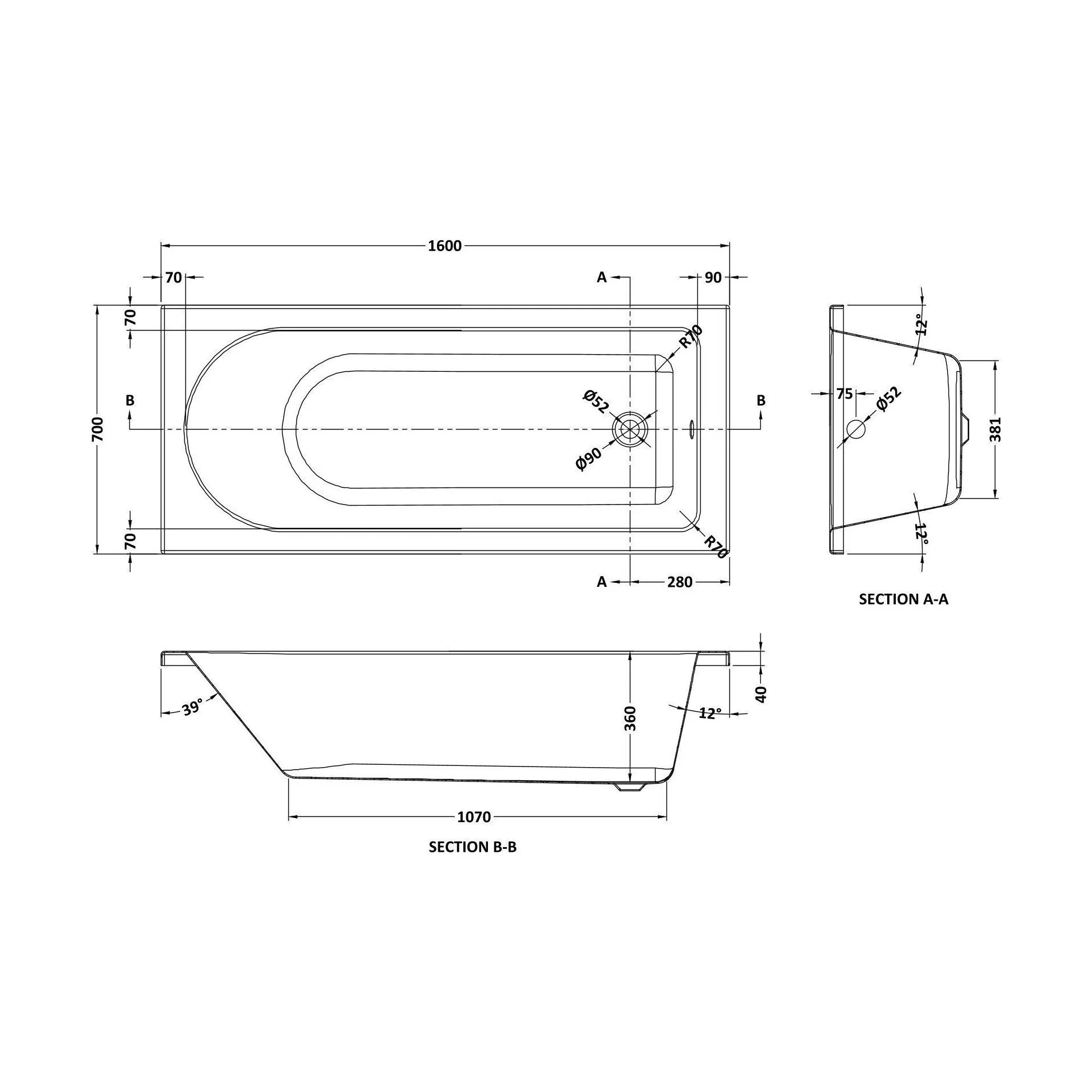 Contemporary Round Single Ended Bath & Leg Set - Multiple Sizes Available - Image 22