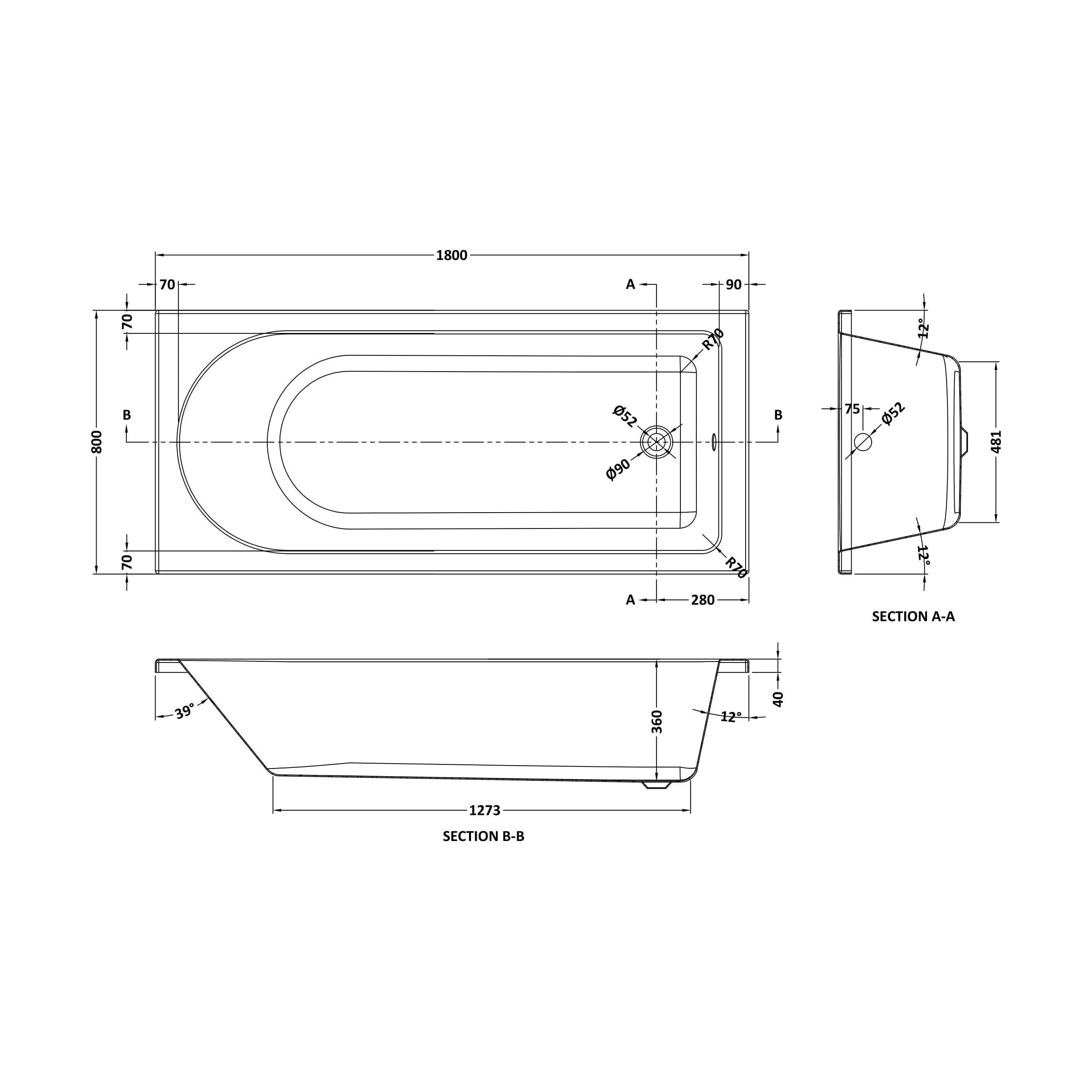 Contemporary Round Single Ended Bath & Leg Set - Multiple Sizes Available - Image 25