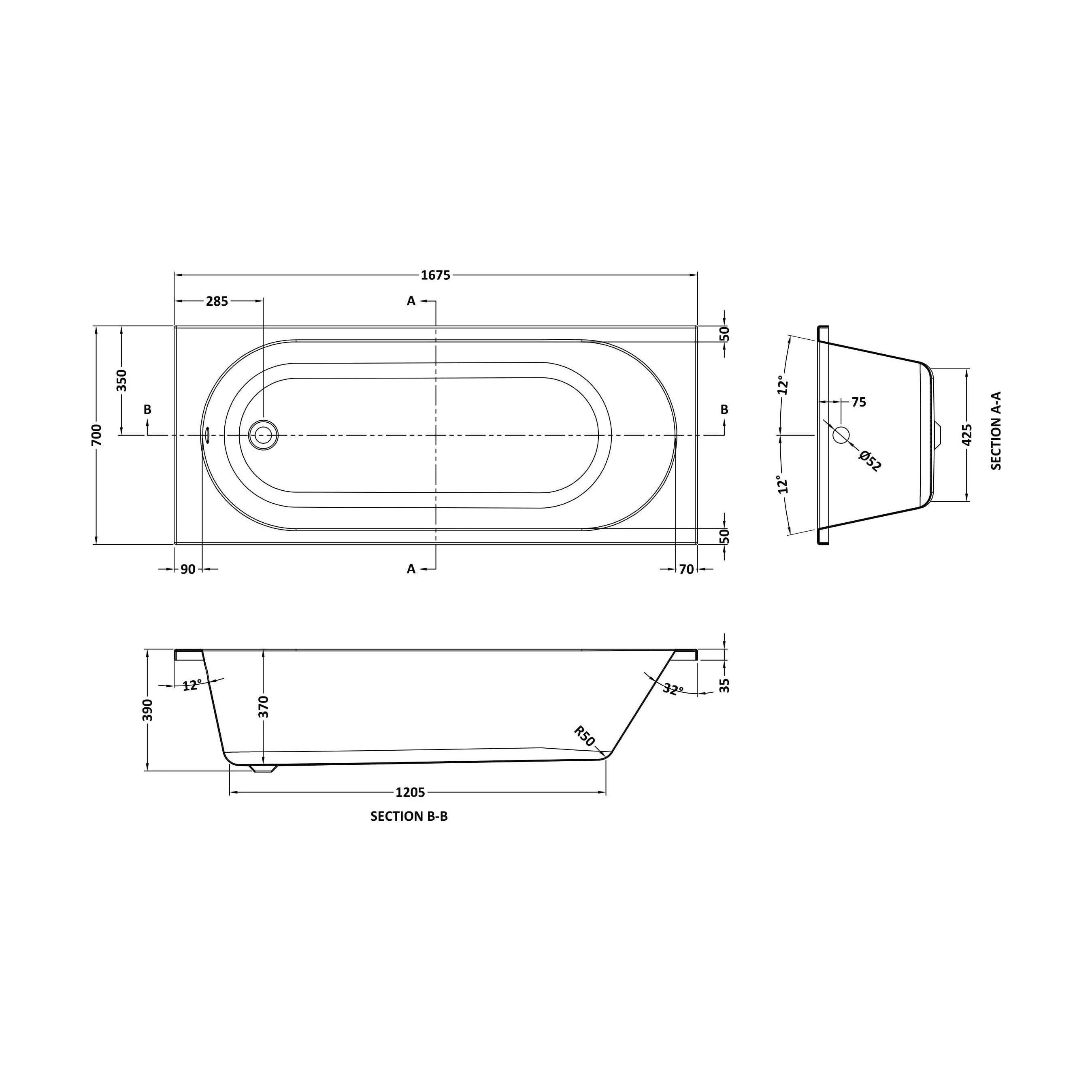 Round Standard Bath 1675 x 700 - Image 2