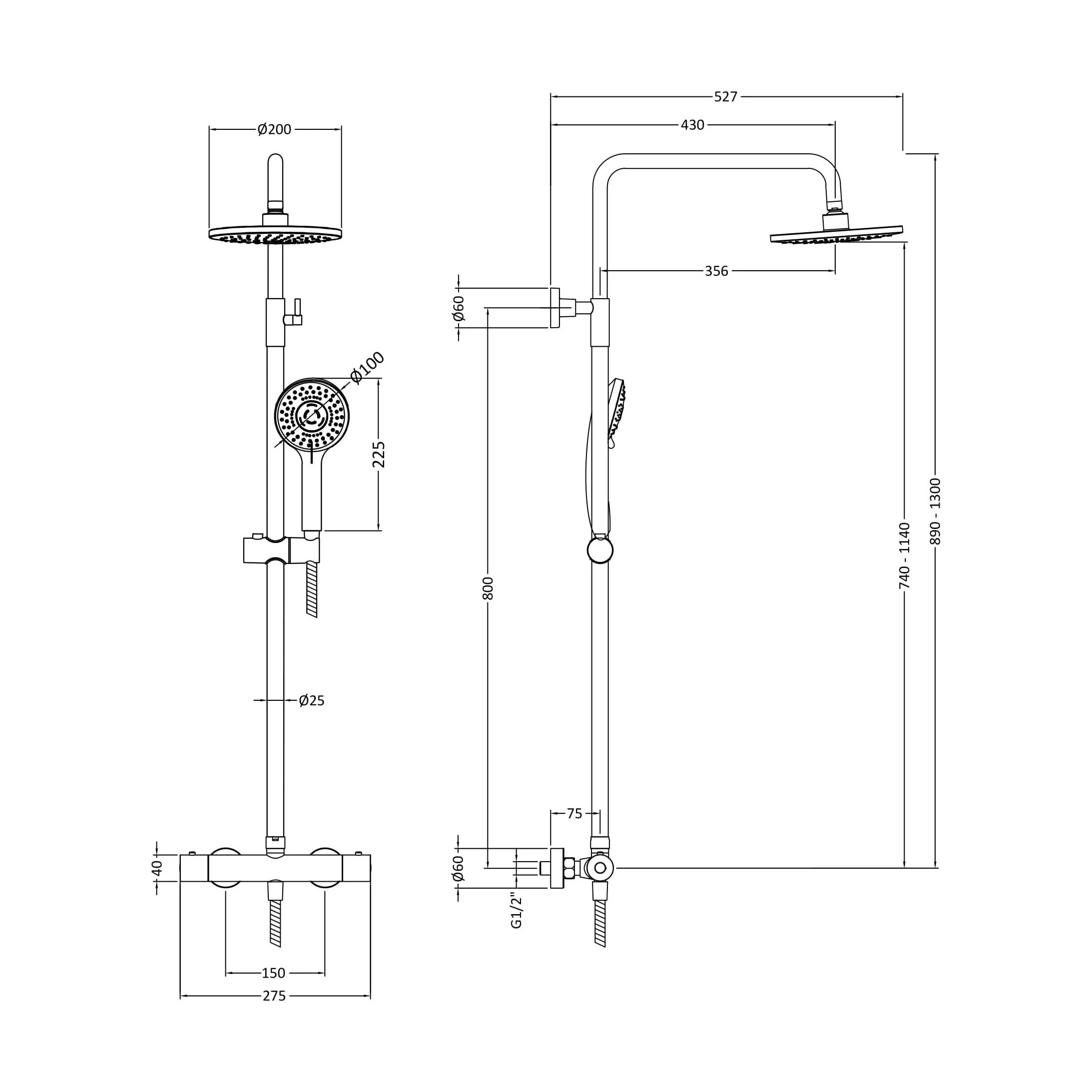 Consall Round Thermostatic Shower Kit with Fixed Head & Adjustable Handset - Multiple Colours Available - Image 16