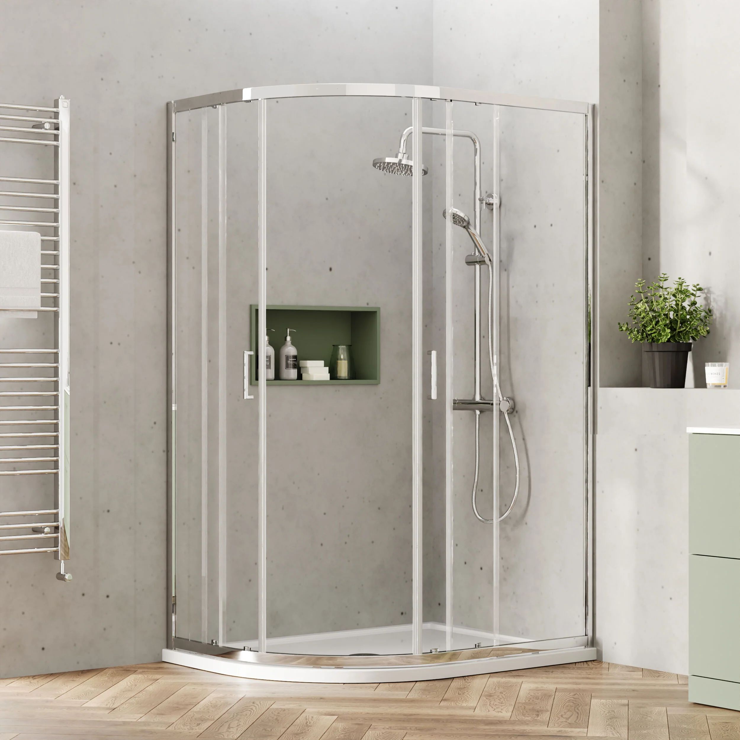 Almington 6mm Toughened Safety Glass Offset Quadrant Shower Enclosure - H: 1900mm - Choice of Profile Finish - Image 13