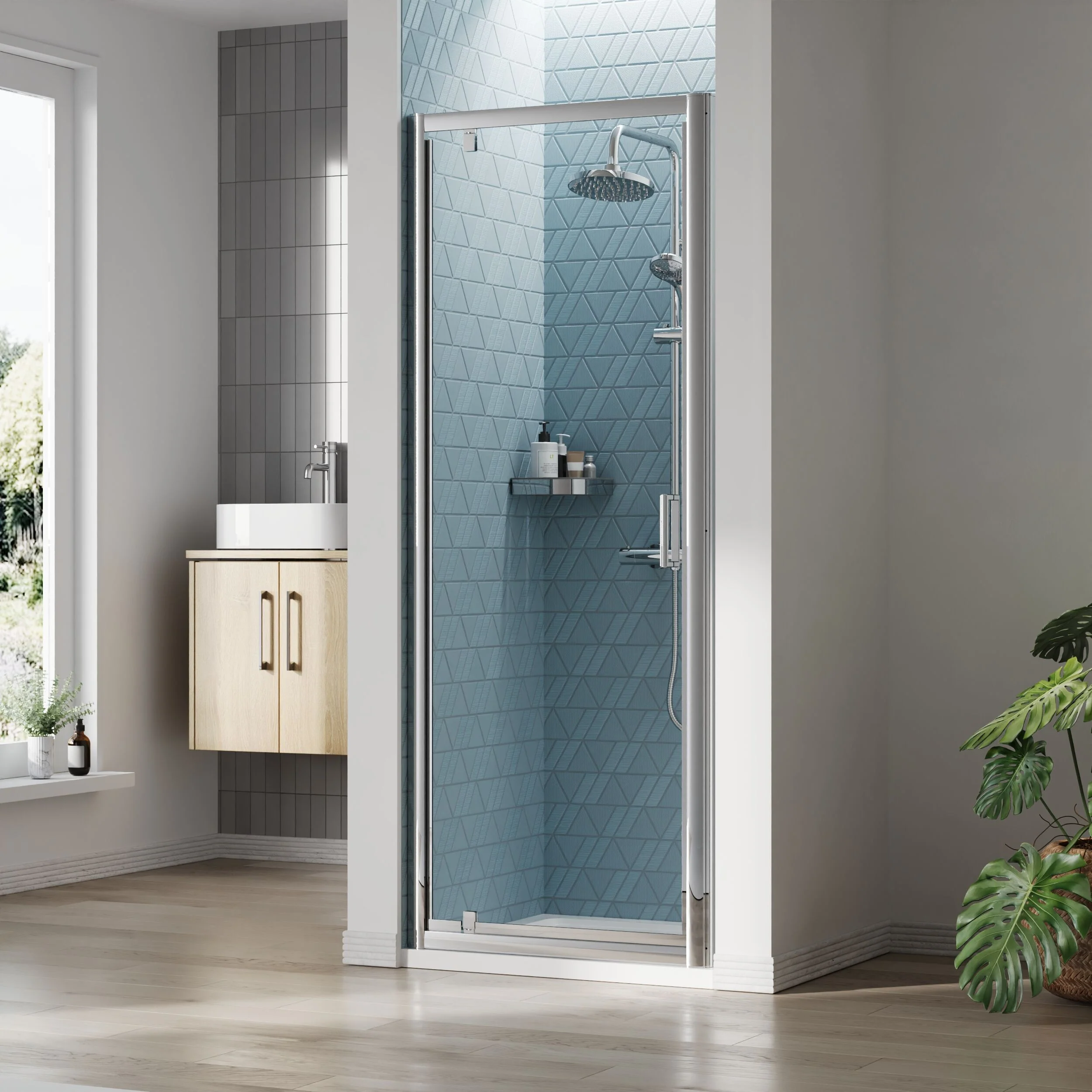 Almington 6mm Toughened Safety Glass Reversible Pivot Shower Door - H: 1900mm - Choice of Size and Profile Finish - Image 10