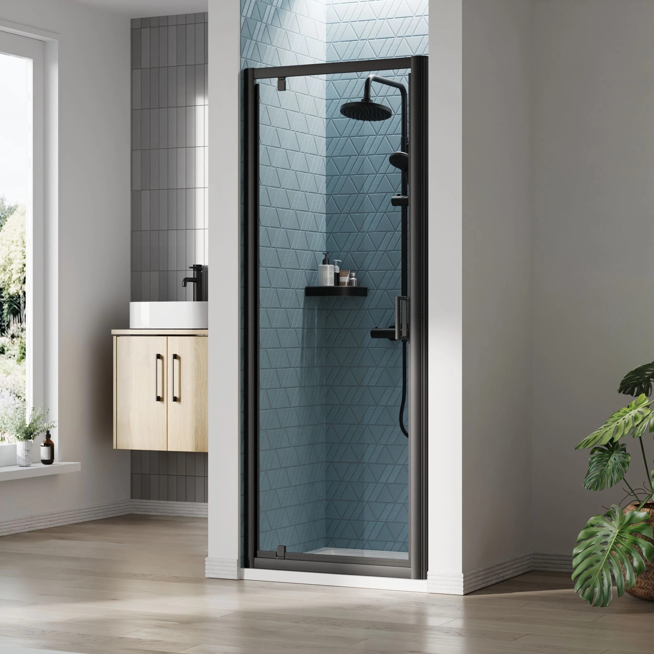 Almington 6mm Toughened Safety Glass Reversible Pivot Shower Door - H: 1900mm - Choice of Size and Profile Finish - Image 14